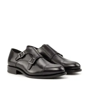 DapperFam Monaco in Black Men's Italian Leather Double Monk