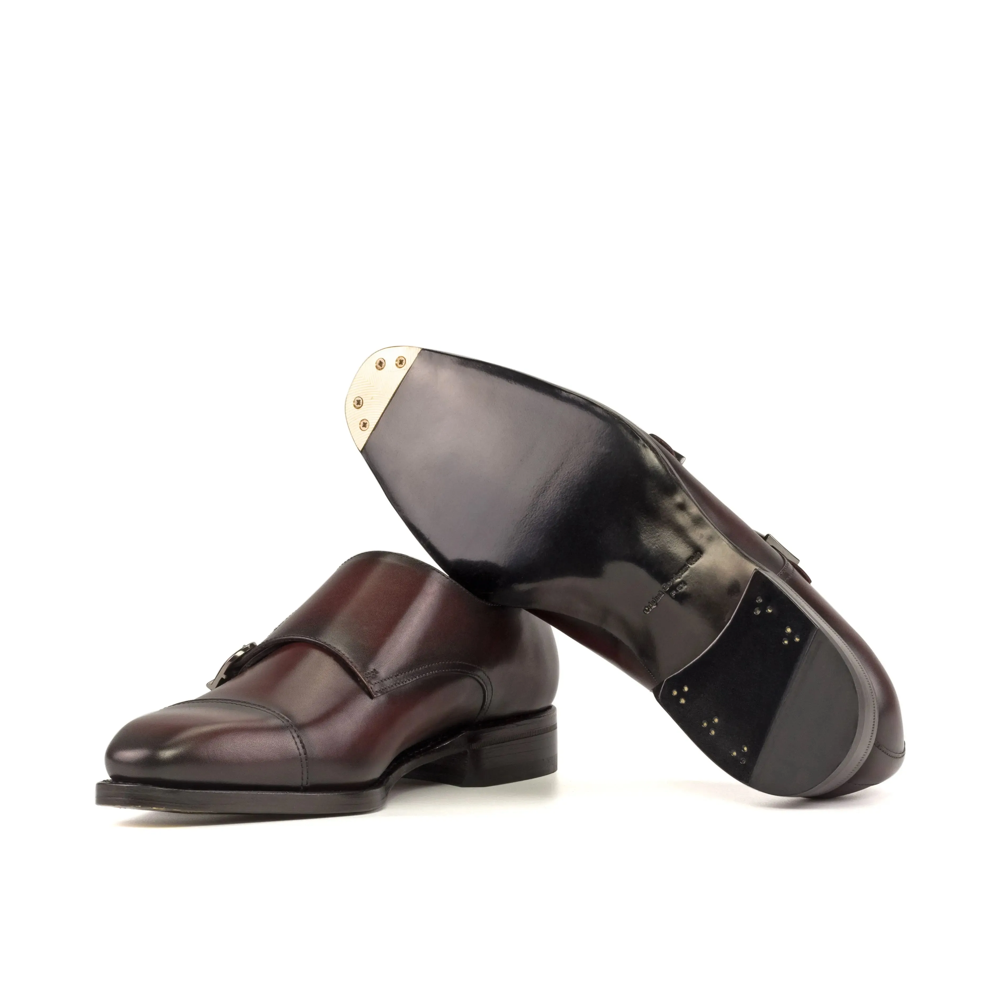 DapperFam Monaco in Burgundy Men's Italian Leather Double Monk