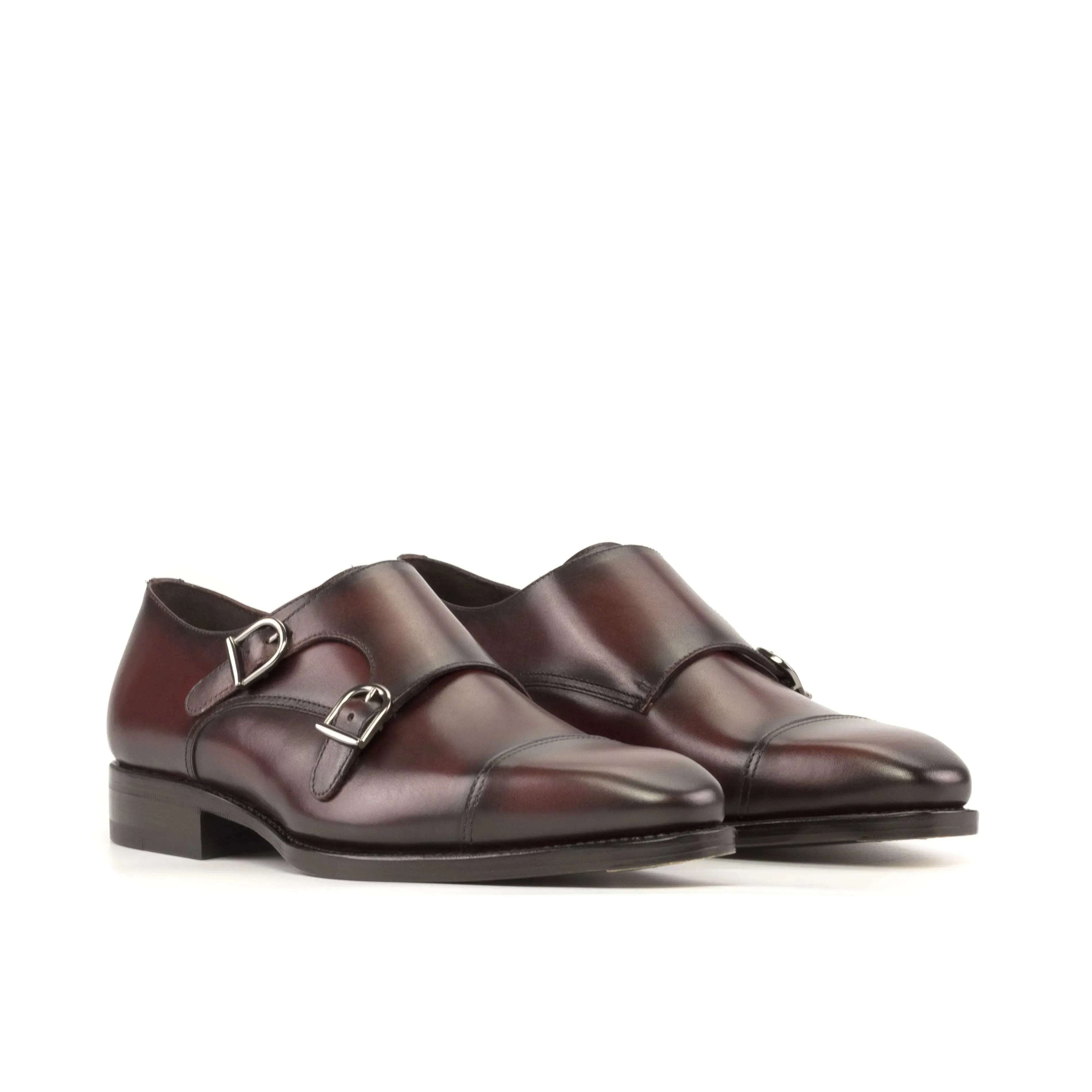 DapperFam Monaco in Burgundy Men's Italian Leather Double Monk