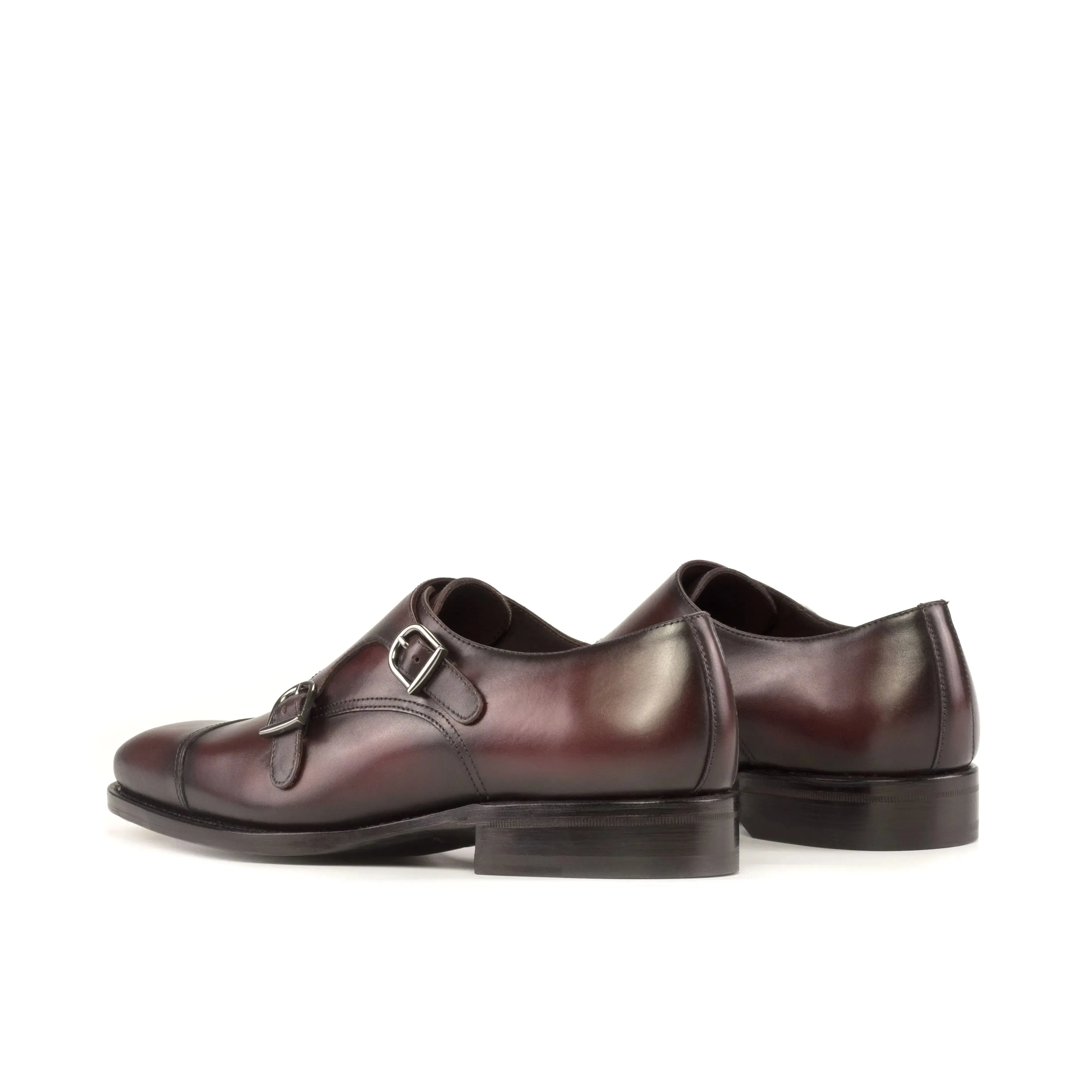 DapperFam Monaco in Burgundy Men's Italian Leather Double Monk