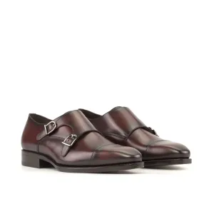 DapperFam Monaco in Burgundy Men's Italian Leather Double Monk