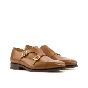 DapperFam Monaco in Cognac Men's Italian Leather Double Monk