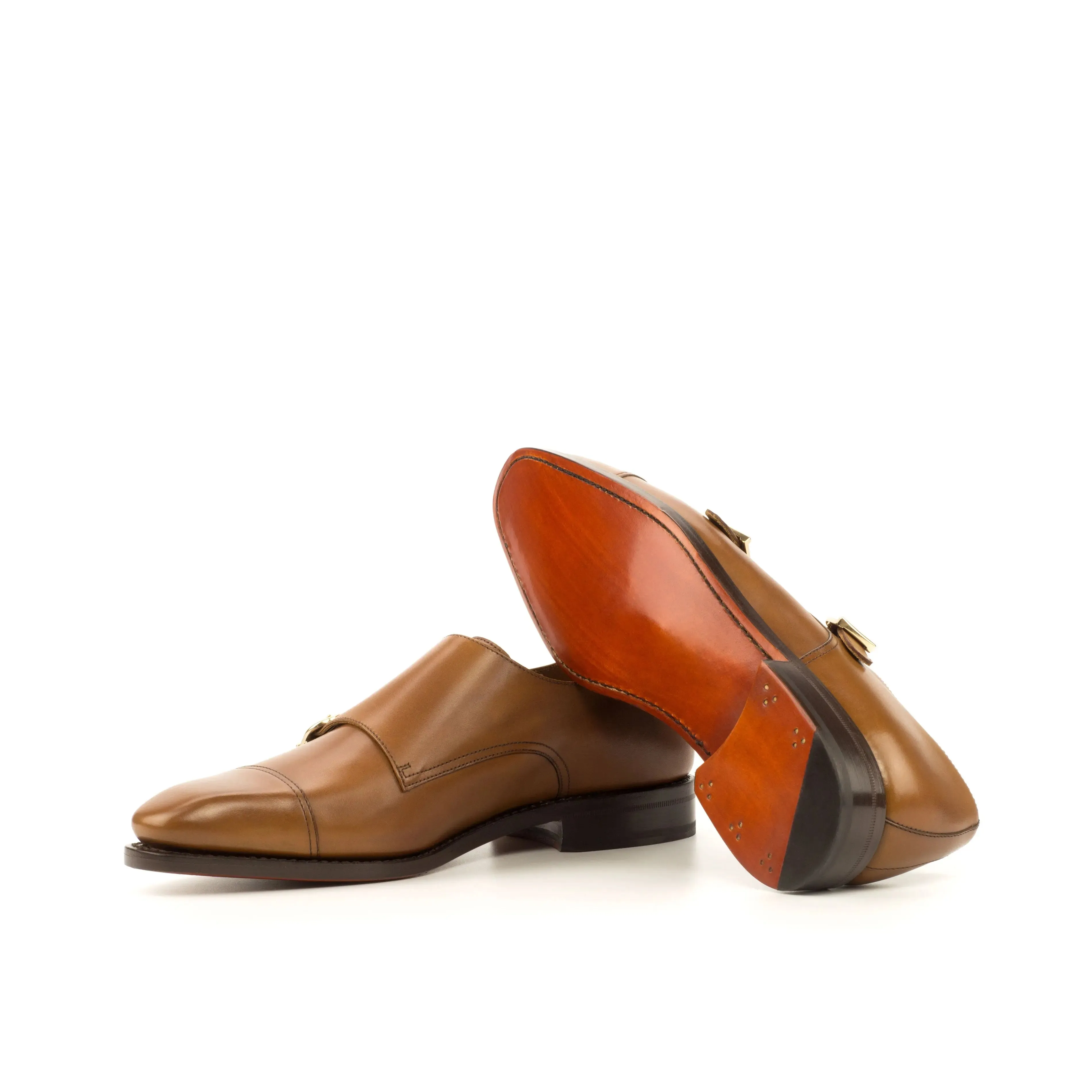 DapperFam Monaco in Cognac Men's Italian Leather Double Monk