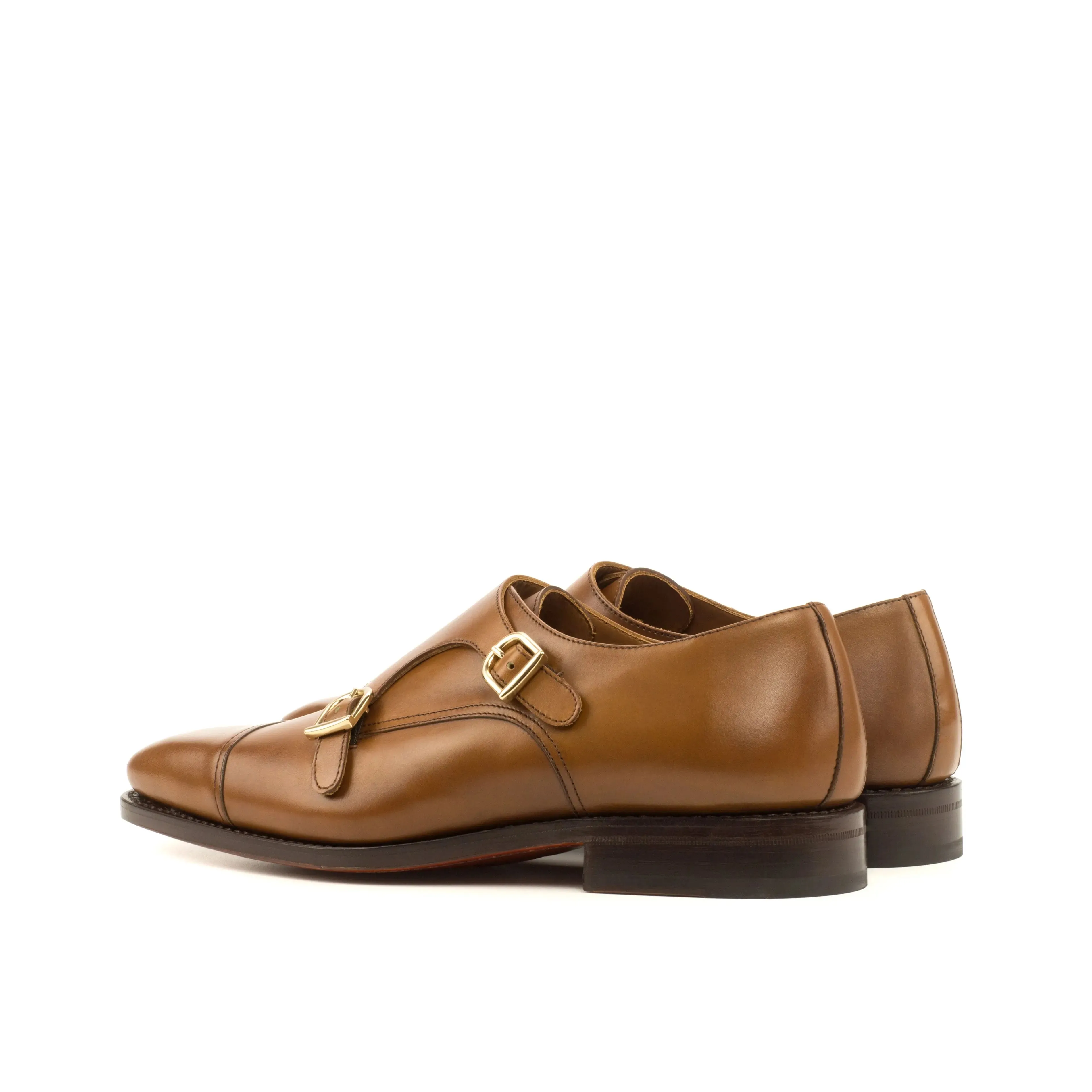 DapperFam Monaco in Cognac Men's Italian Leather Double Monk