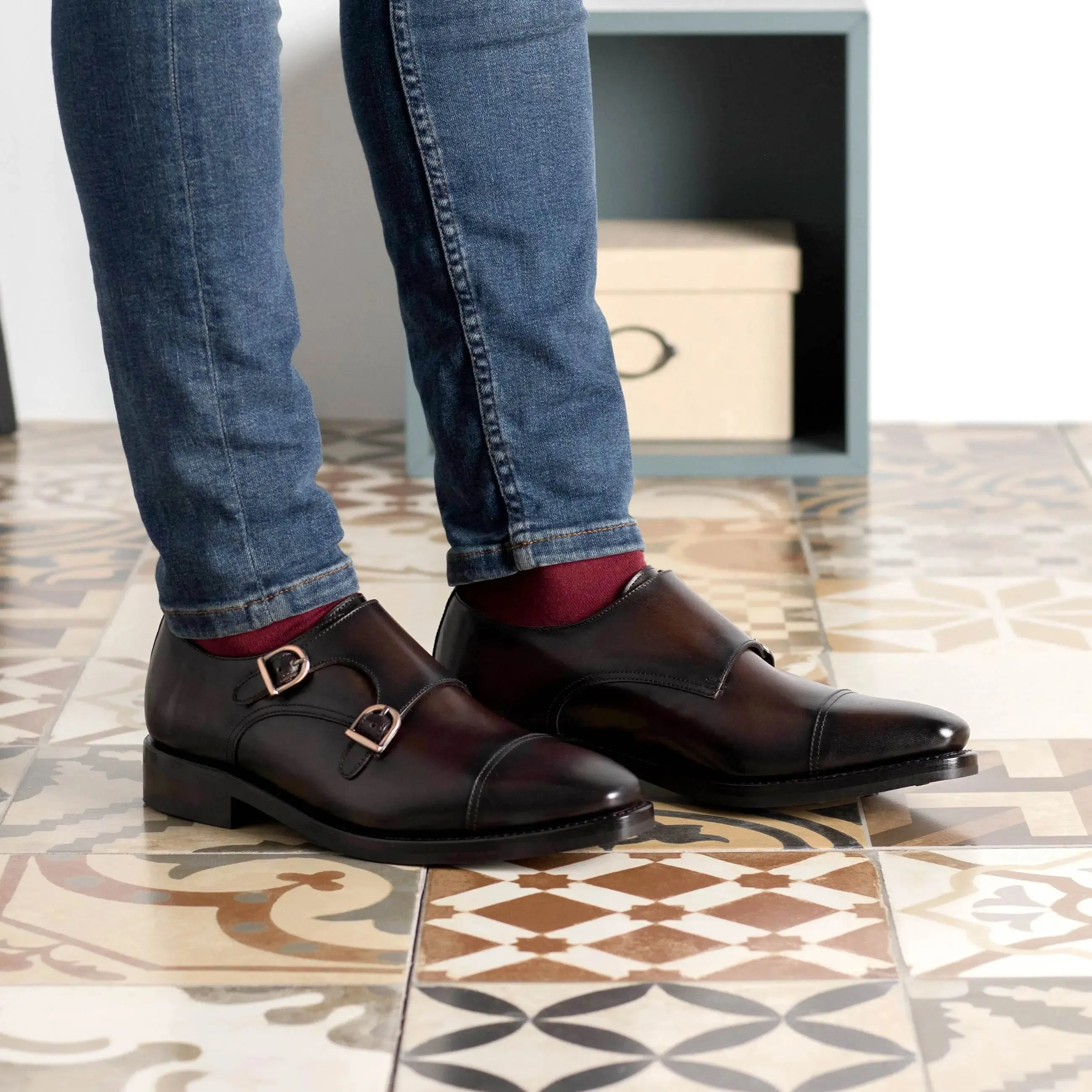 DapperFam Monaco in Dark Brown Men's Italian Leather Double Monk