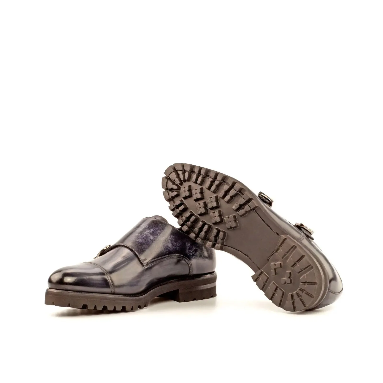 DapperFam Monaco in Grey Men's Hand-Painted Patina Double Monk