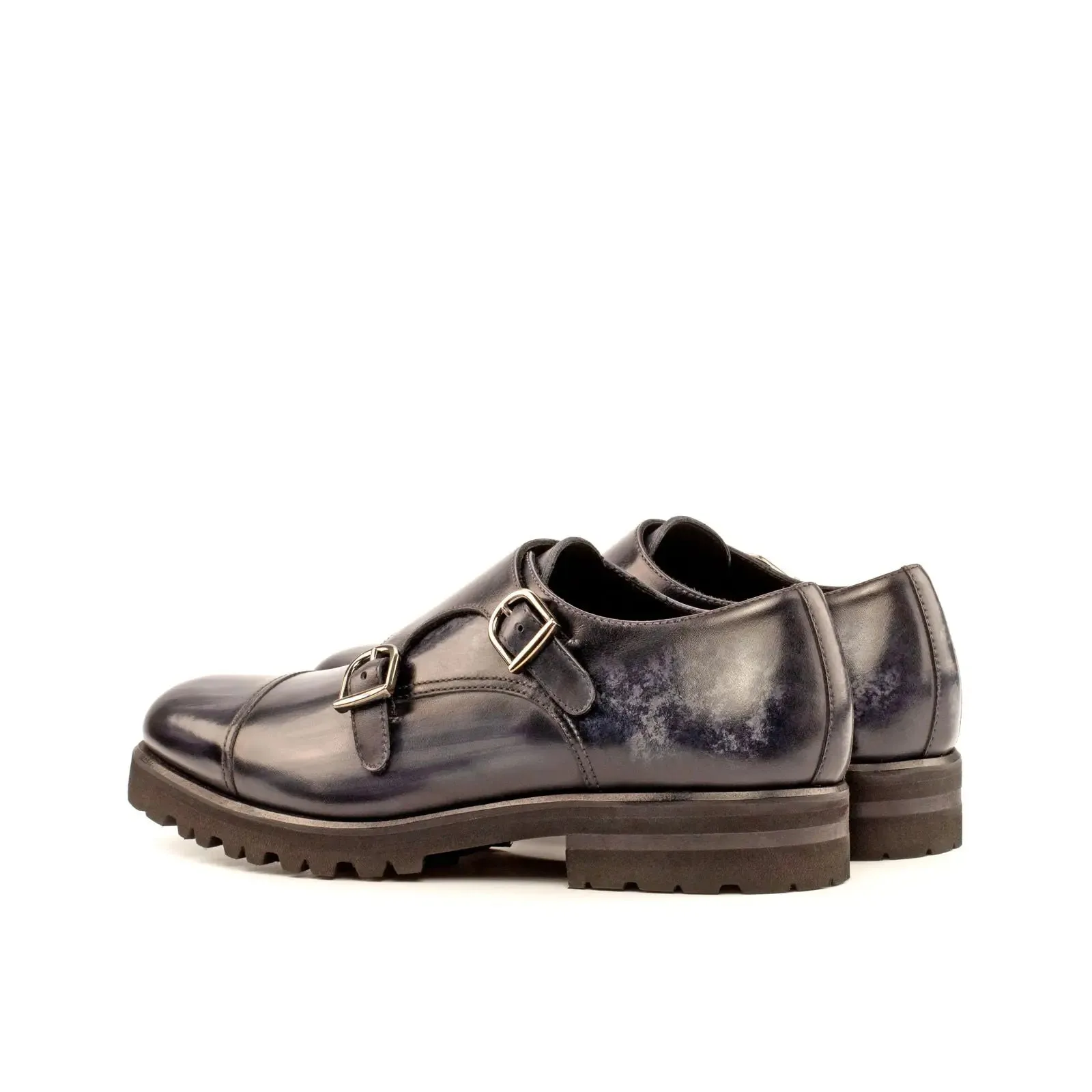 DapperFam Monaco in Grey Men's Hand-Painted Patina Double Monk