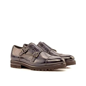 DapperFam Monaco in Grey Men's Hand-Painted Patina Double Monk