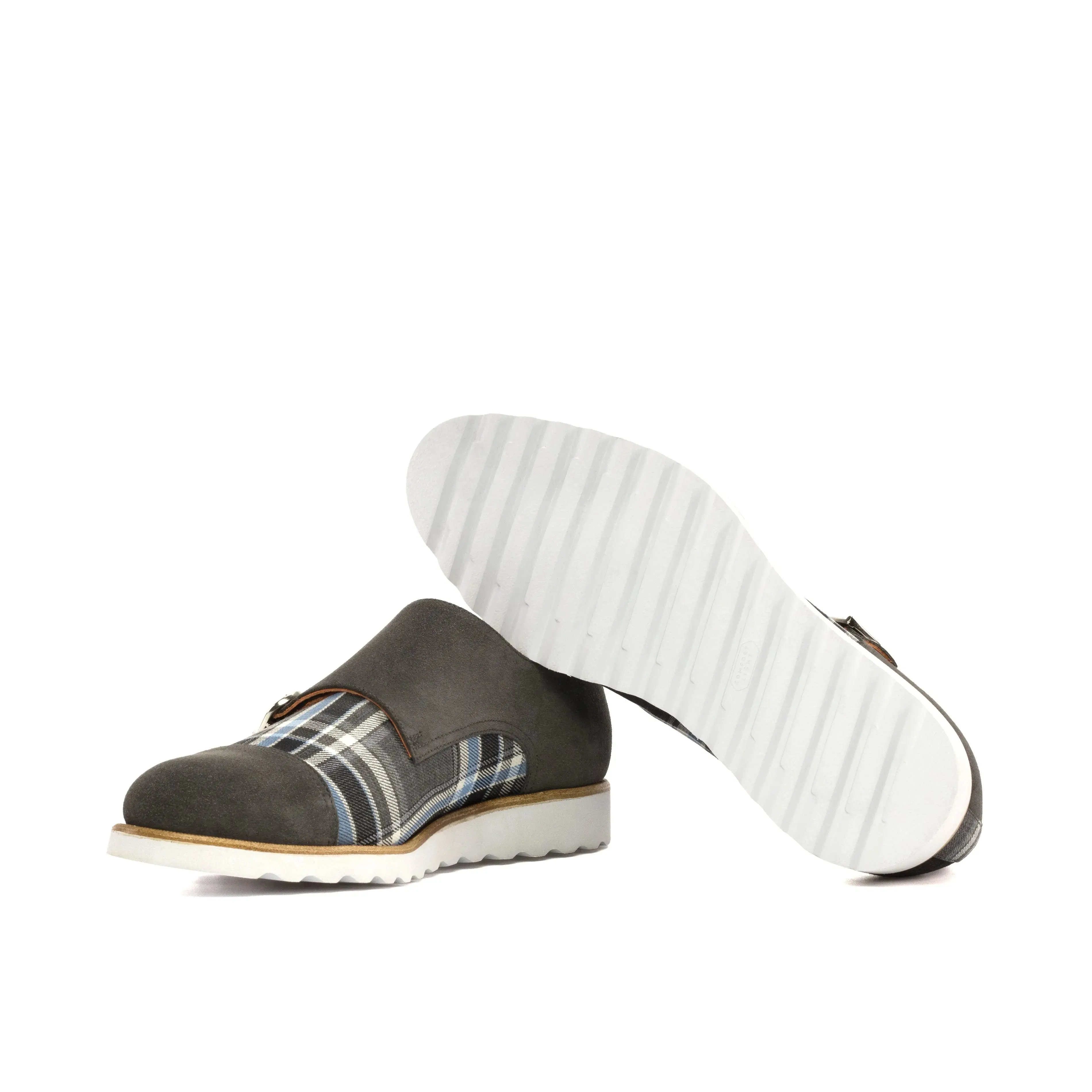 DapperFam Monaco in Plaid / Grey Men's Sartorial & Lux Suede Double Monk