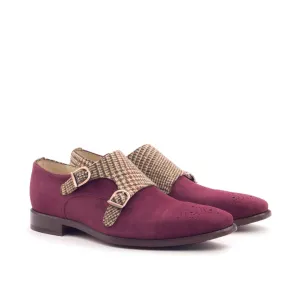 DapperFam Monaco in Wine / Tweed Men's Sartorial & Italian Suede Double Monk