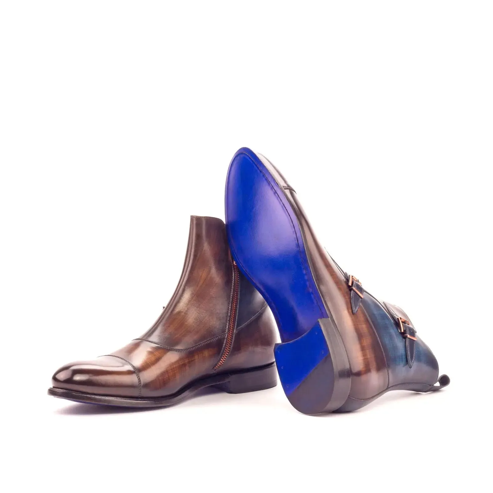 DapperFam Octavian in Brown / Denim Men's Hand-Painted Patina Buckle Boot