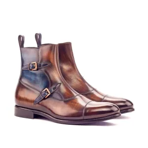 DapperFam Octavian in Brown / Denim Men's Hand-Painted Patina Buckle Boot