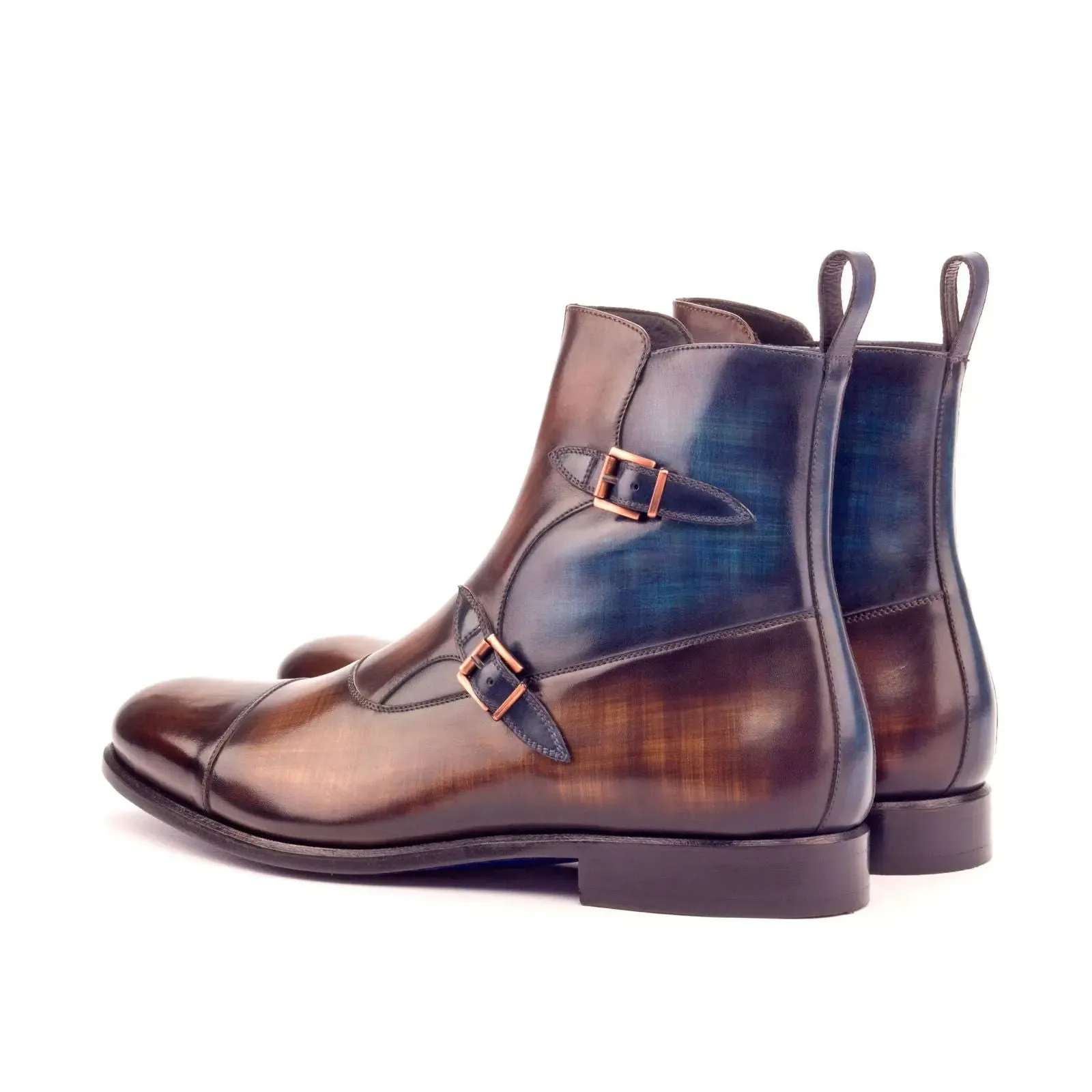 DapperFam Octavian in Brown / Denim Men's Hand-Painted Patina Buckle Boot
