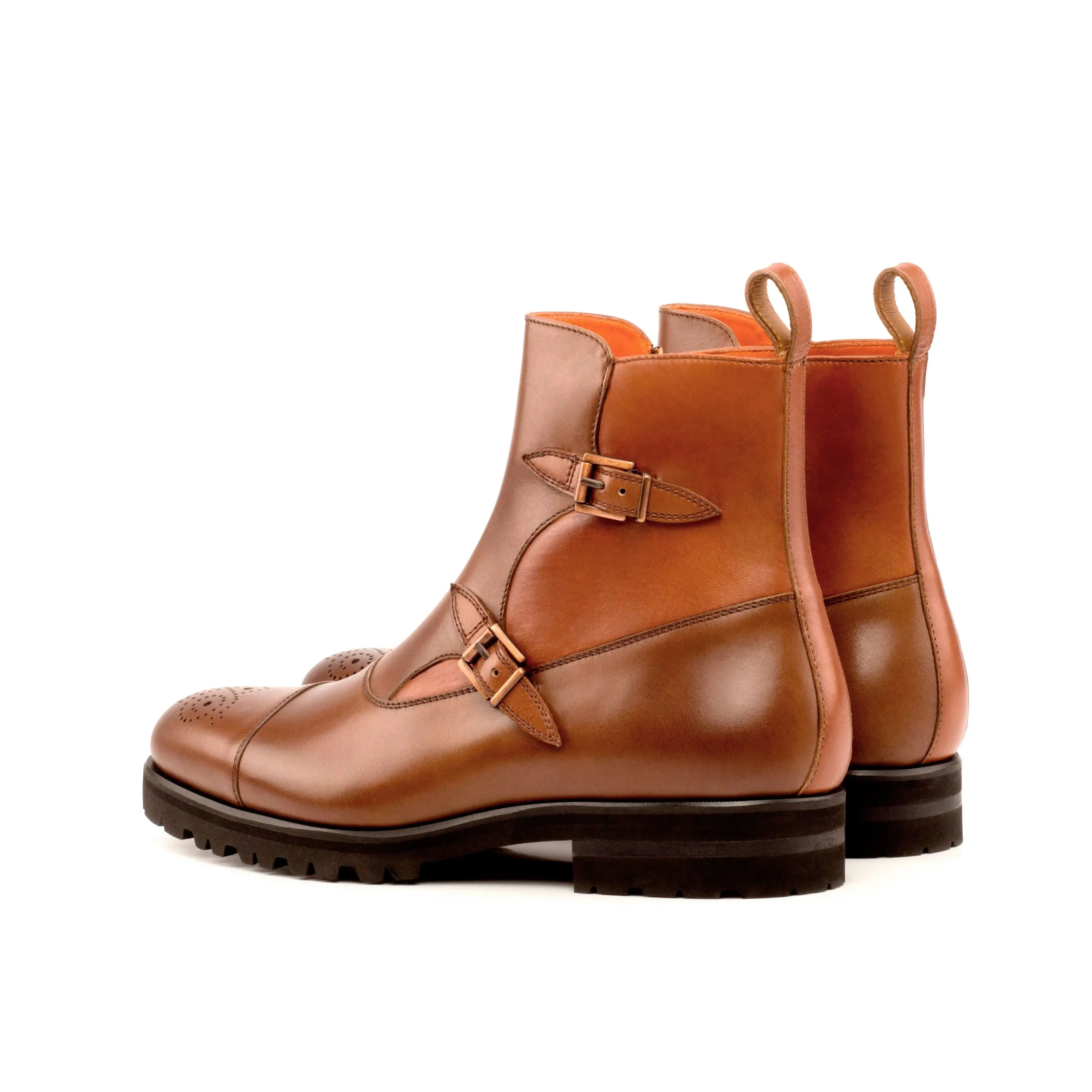 DapperFam Octavian in Cognac / Med Brown Men's Italian Leather Buckle Boot
