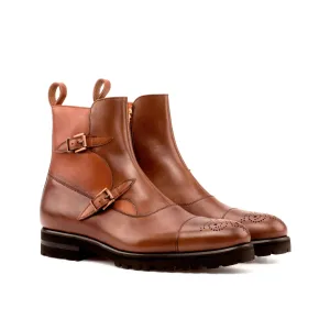 DapperFam Octavian in Cognac / Med Brown Men's Italian Leather Buckle Boot