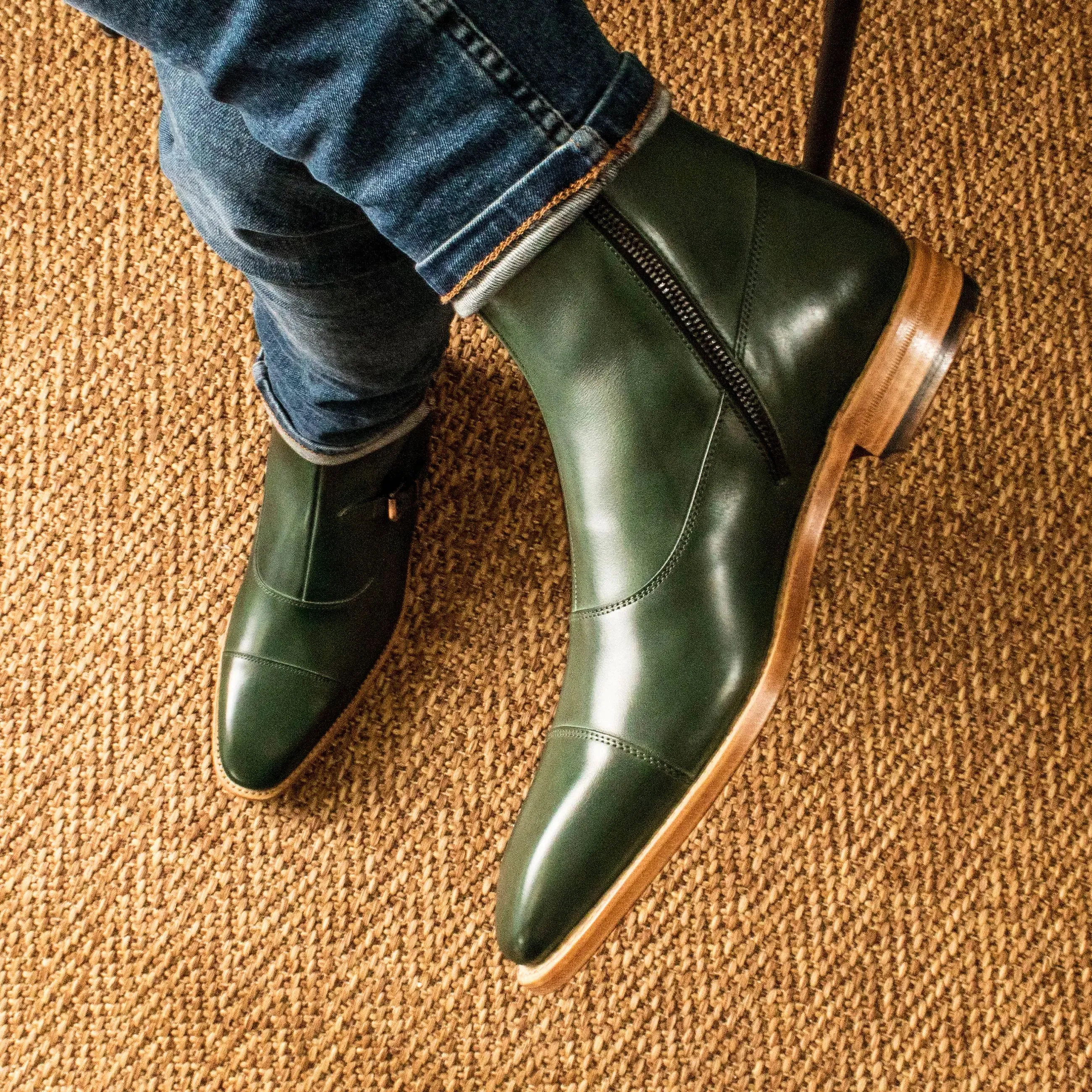 DapperFam Octavian in Forest Men's Italian Leather Buckle Boot