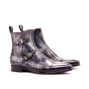 DapperFam Octavian in Grey Men's Hand-Painted Patina Buckle Boot