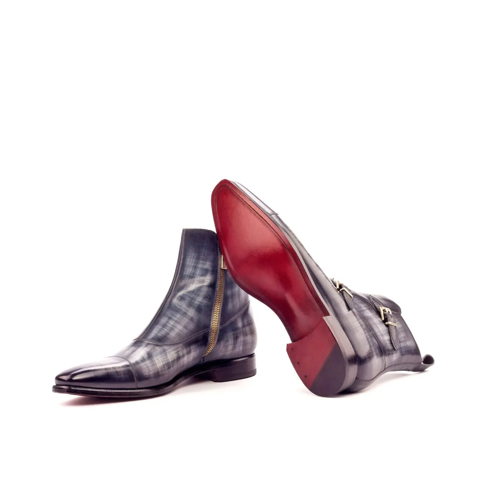 DapperFam Octavian in Grey Men's Hand-Painted Patina Buckle Boot