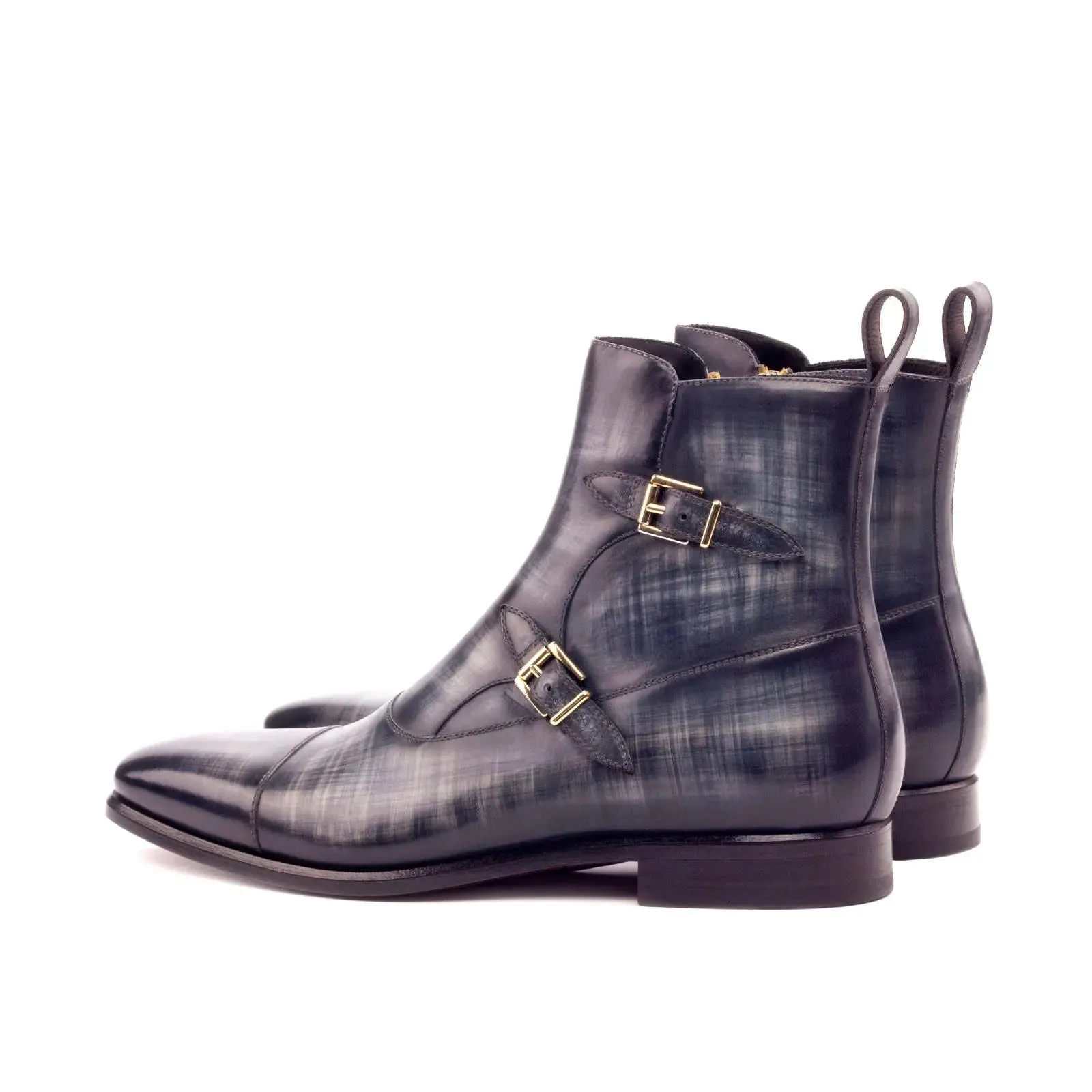 DapperFam Octavian in Grey Men's Hand-Painted Patina Buckle Boot
