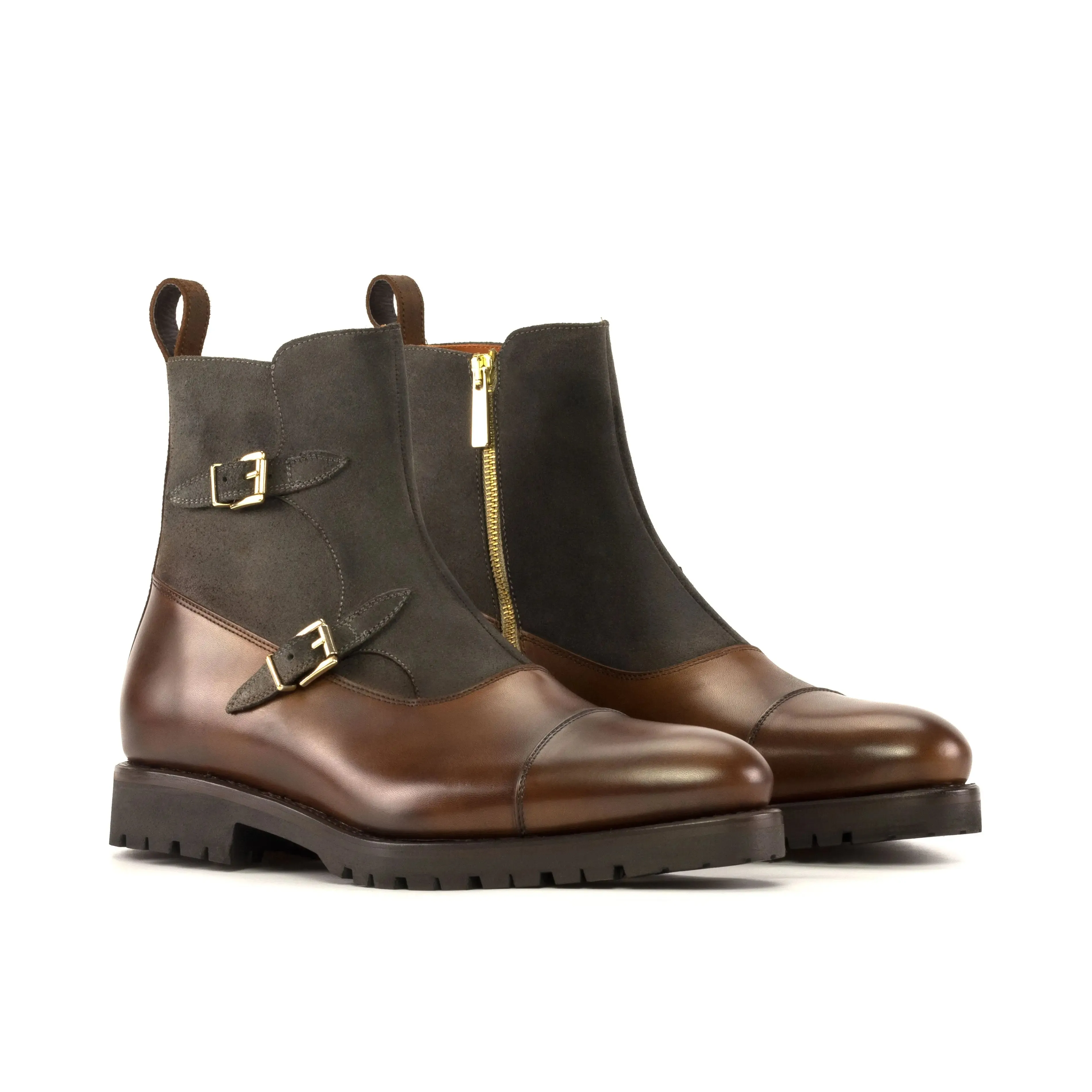 DapperFam Octavian in Med Brown Men's Italian Leather Buckle Boot