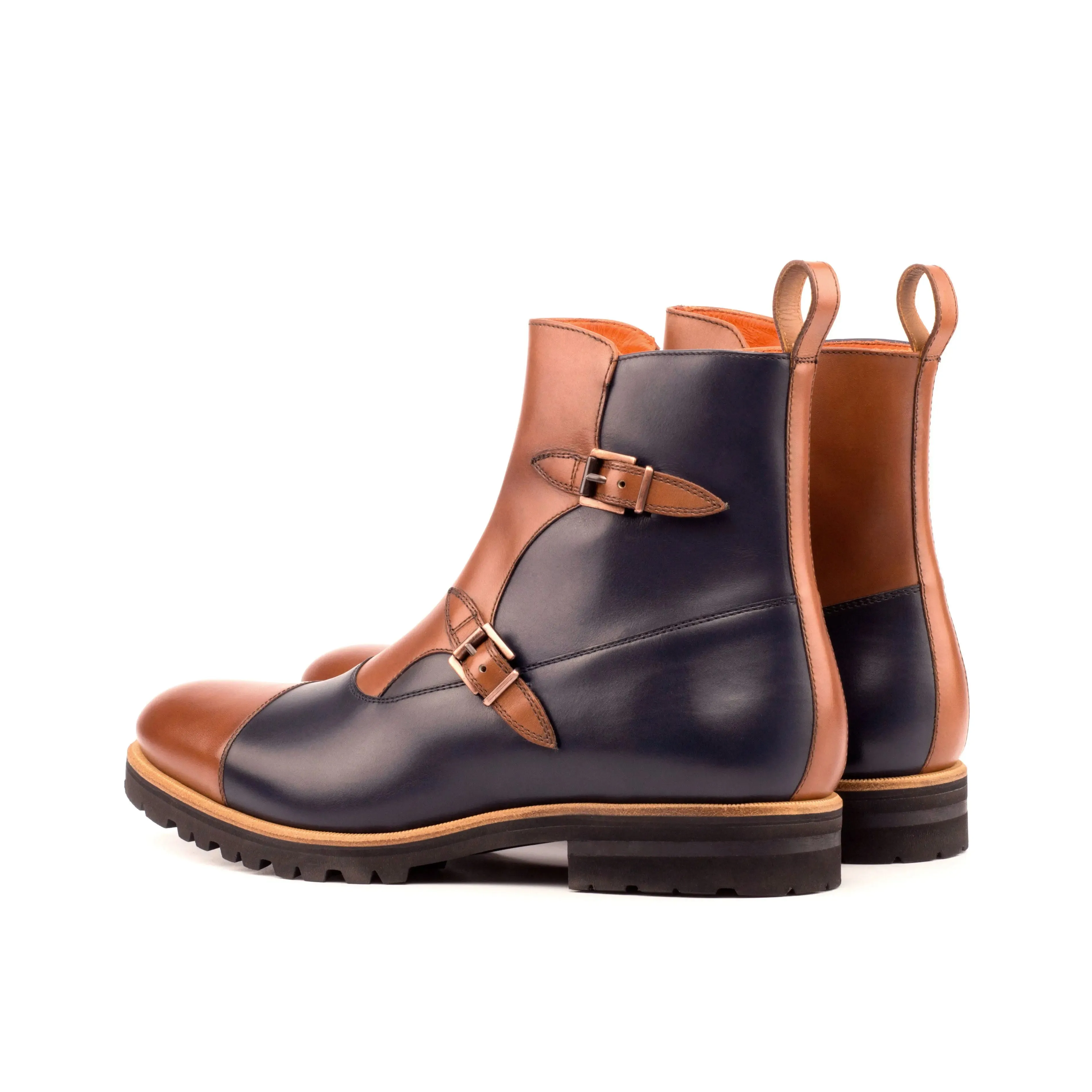 DapperFam Octavian in Med Brown / Navy Men's Italian Leather Buckle Boot