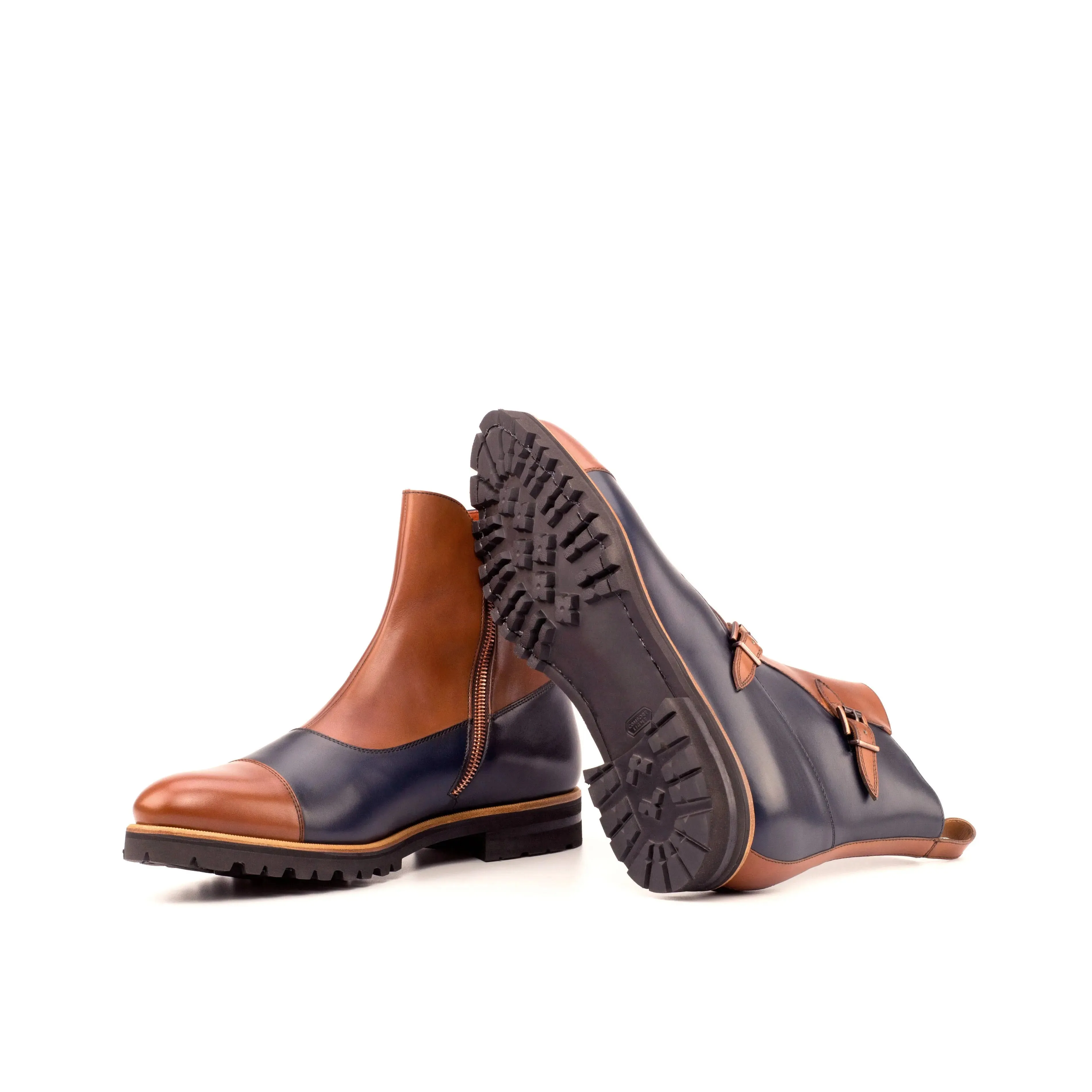 DapperFam Octavian in Med Brown / Navy Men's Italian Leather Buckle Boot