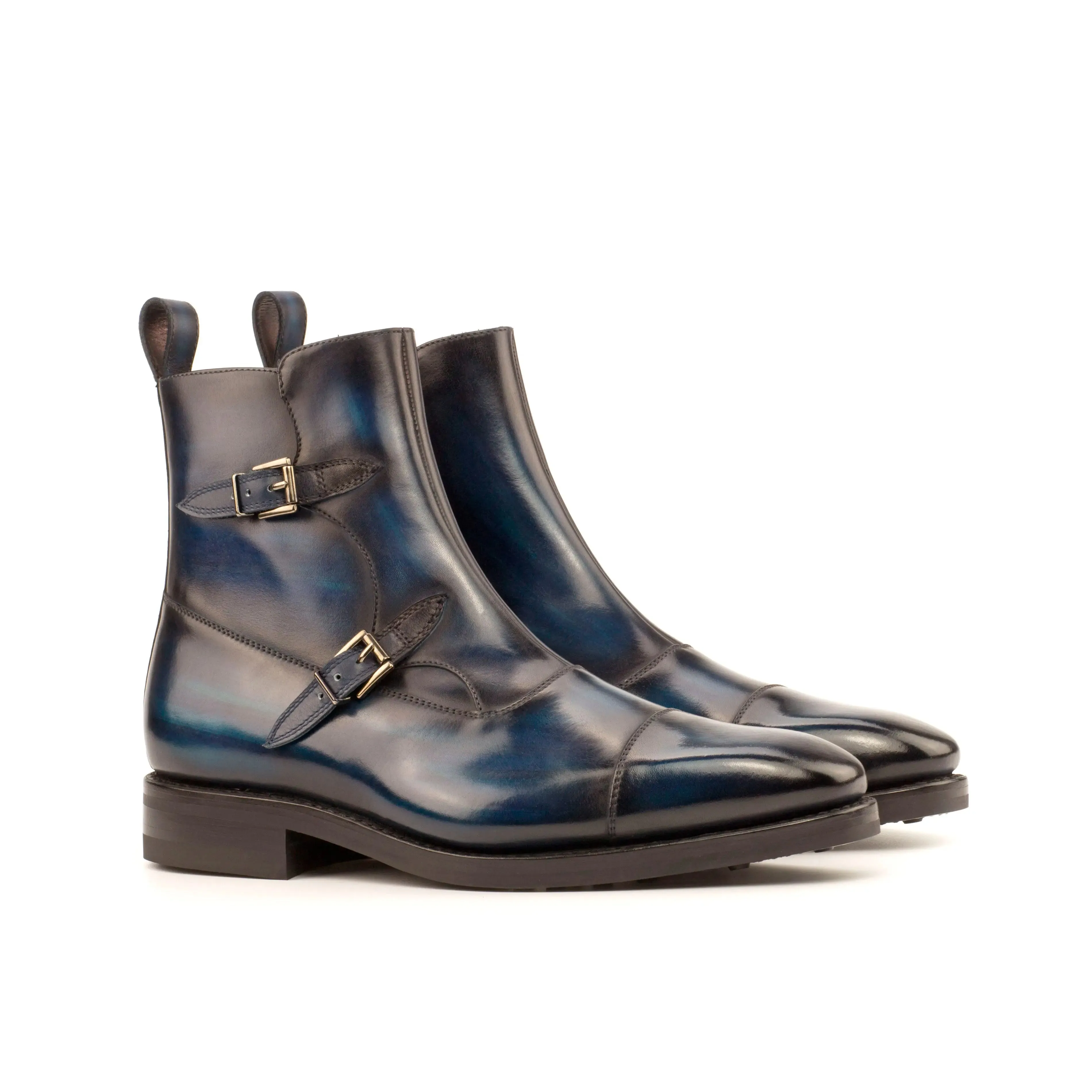 DapperFam Octavian in Navy / Denim Men's Italian Leather & Hand-Painted Patina Buckle Boot