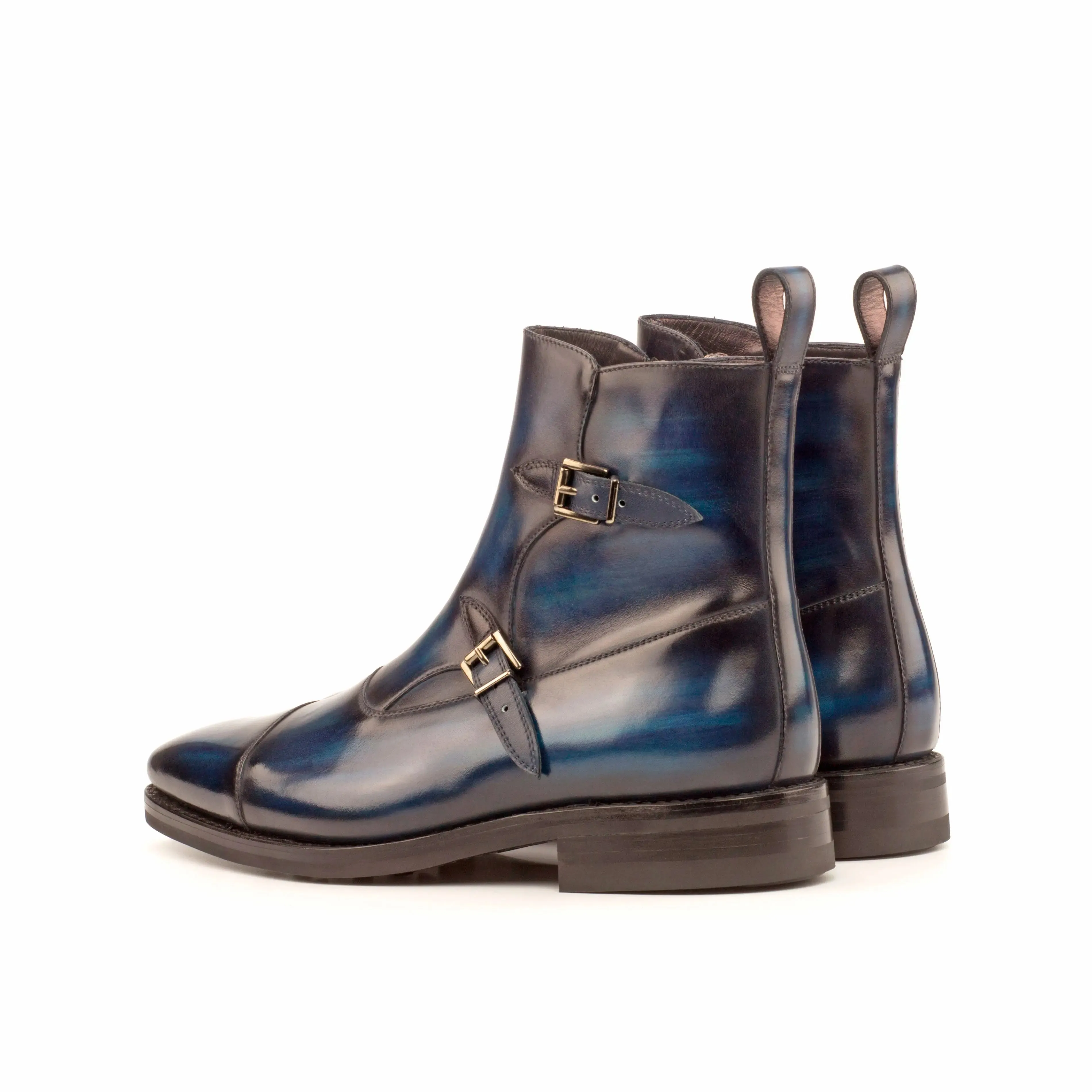 DapperFam Octavian in Navy / Denim Men's Italian Leather & Hand-Painted Patina Buckle Boot