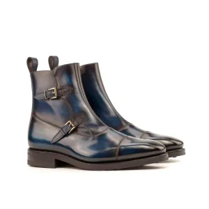DapperFam Octavian in Navy / Denim Men's Italian Leather & Hand-Painted Patina Buckle Boot