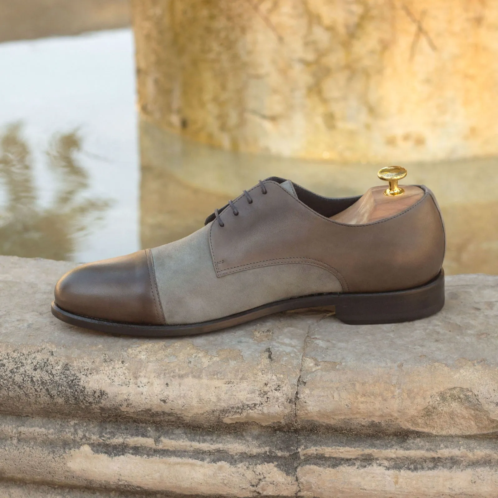 DapperFam Vero in Grey / Light Grey Men's Italian Leather & Italian Suede Derby