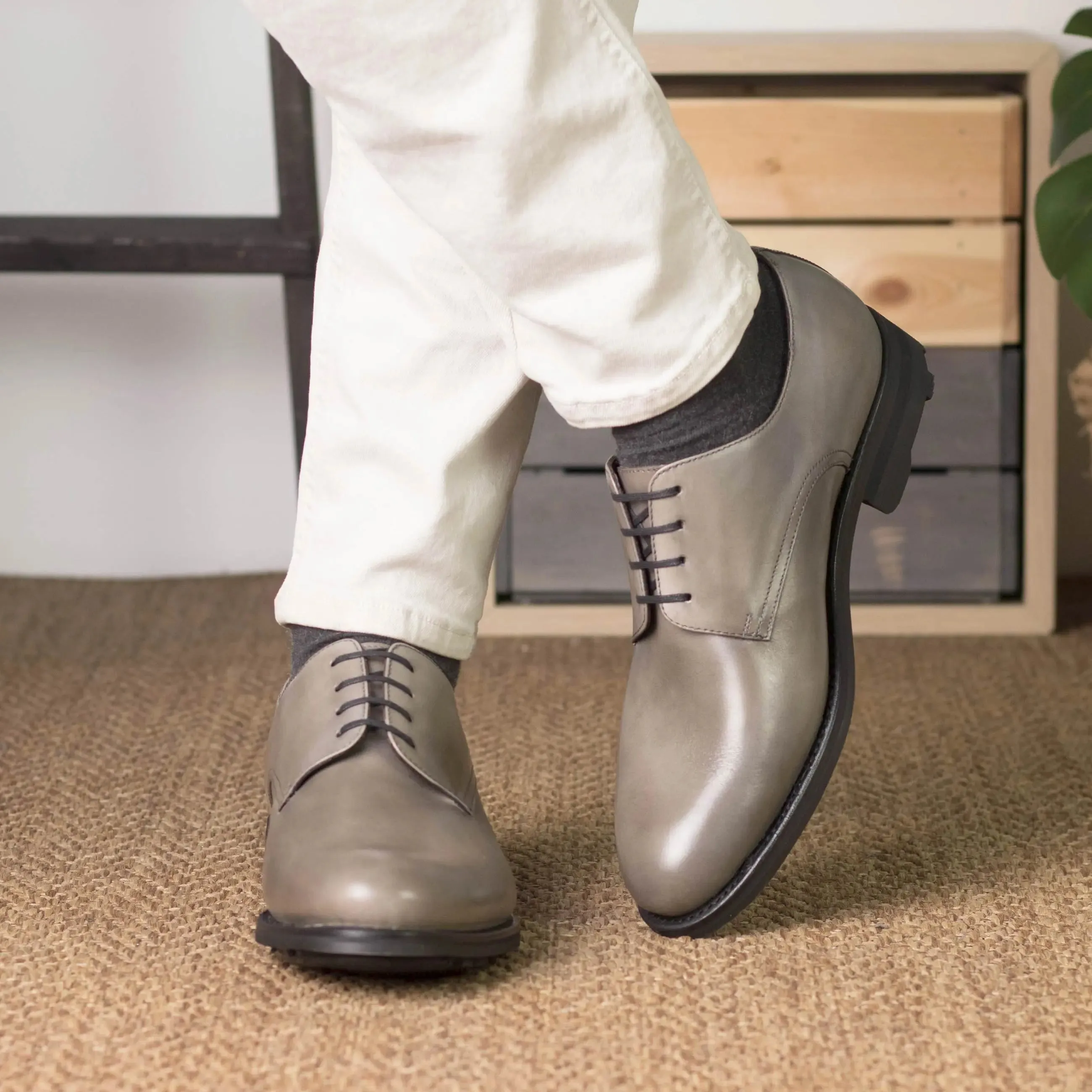 DapperFam Vero in Grey Men's Italian Leather Derby