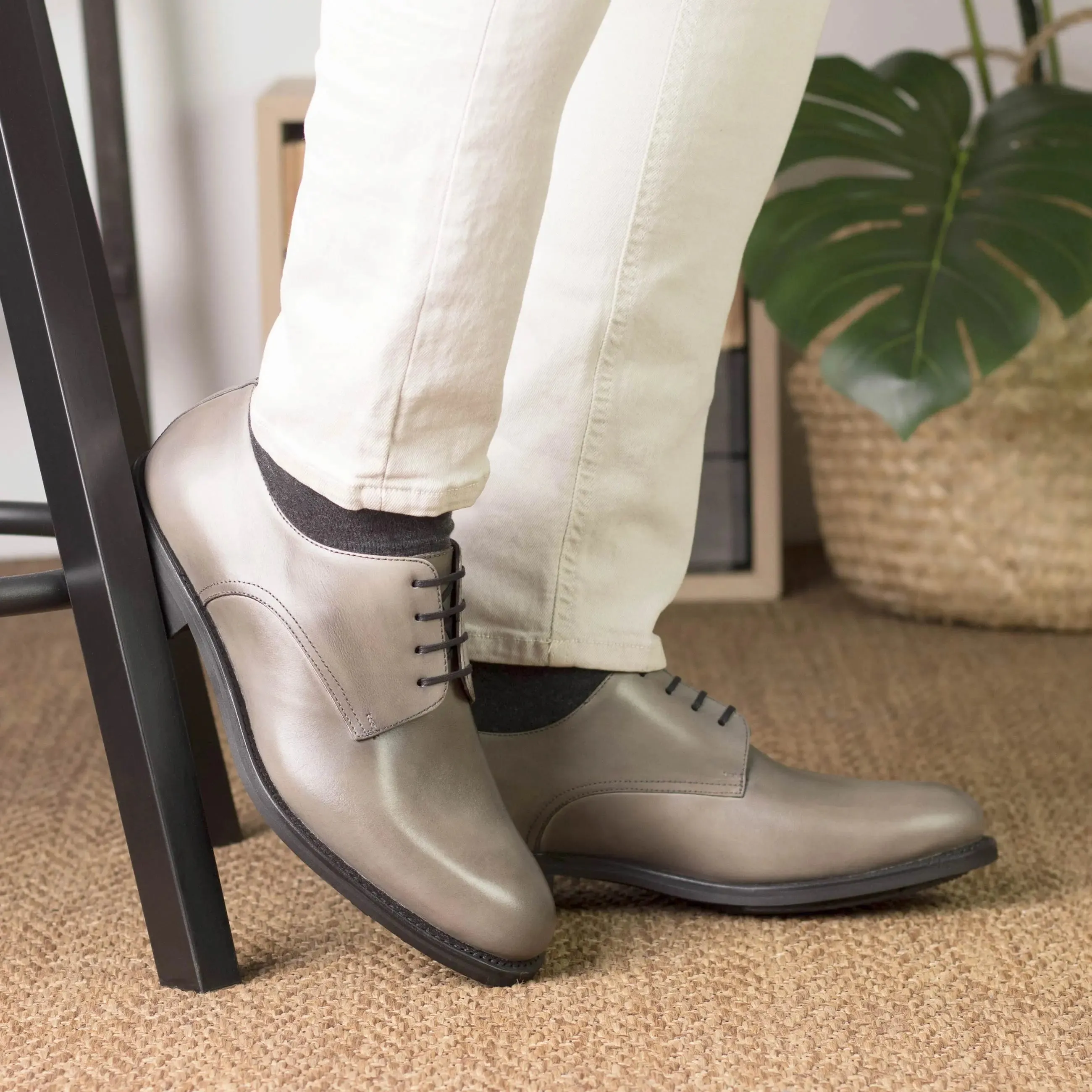 DapperFam Vero in Grey Men's Italian Leather Derby