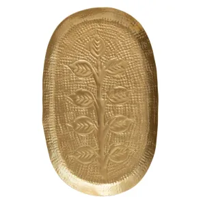 Decorative Debossed Metal Tray, Antique Gold Finish
