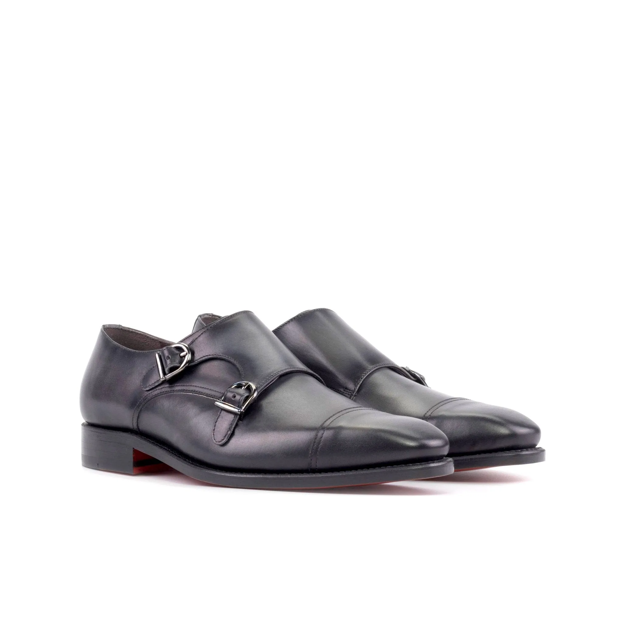 Double Monk Strap in Grey Box Calf
