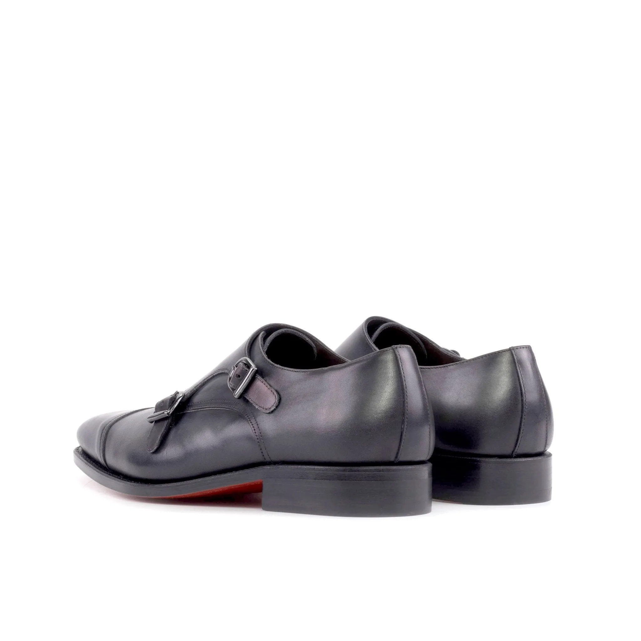 Double Monk Strap in Grey Box Calf