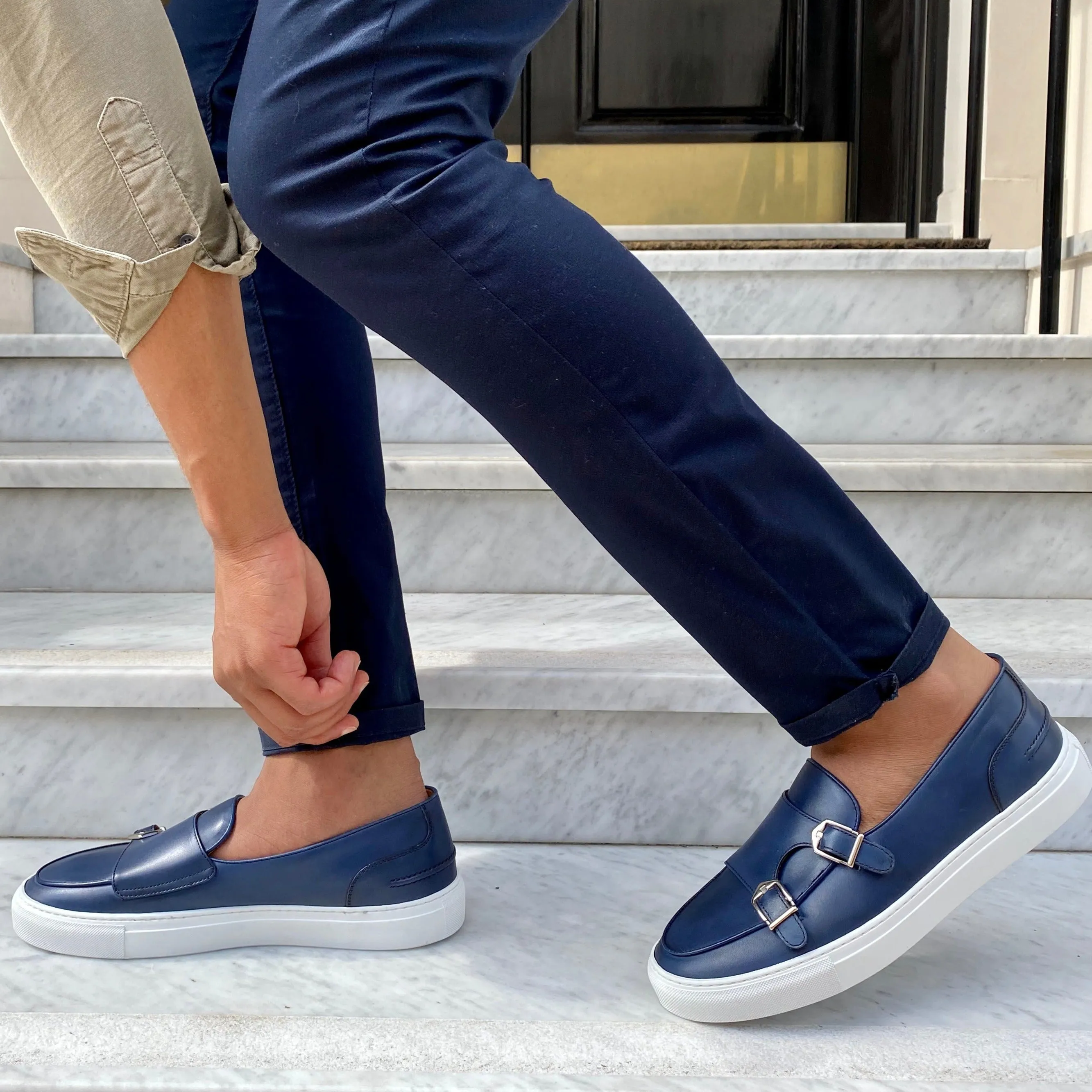 DOUBLE MONK STRAP SLIP ON SNEAKER | AZURE BLUE