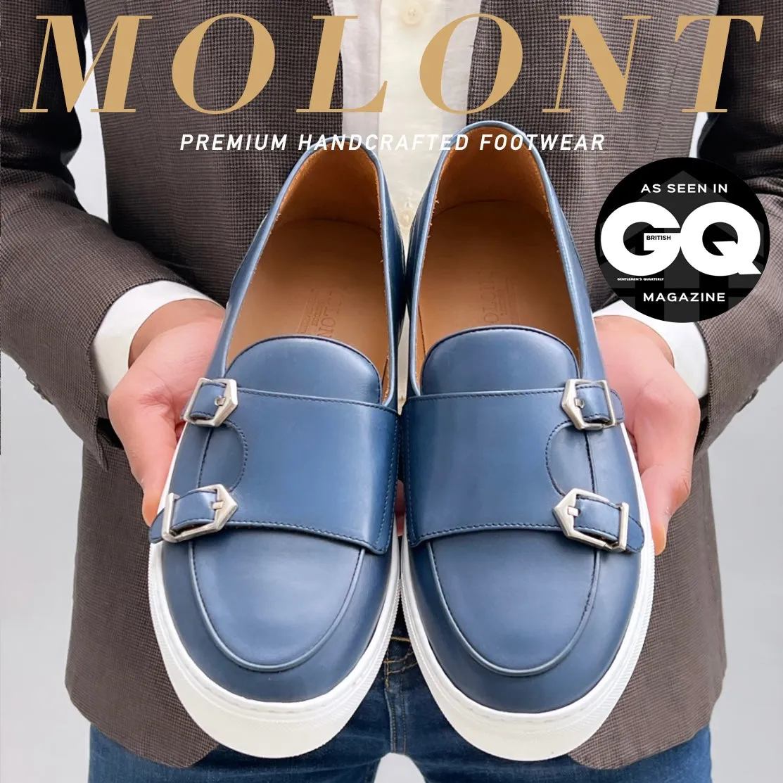DOUBLE MONK STRAP SLIP ON SNEAKER | AZURE BLUE