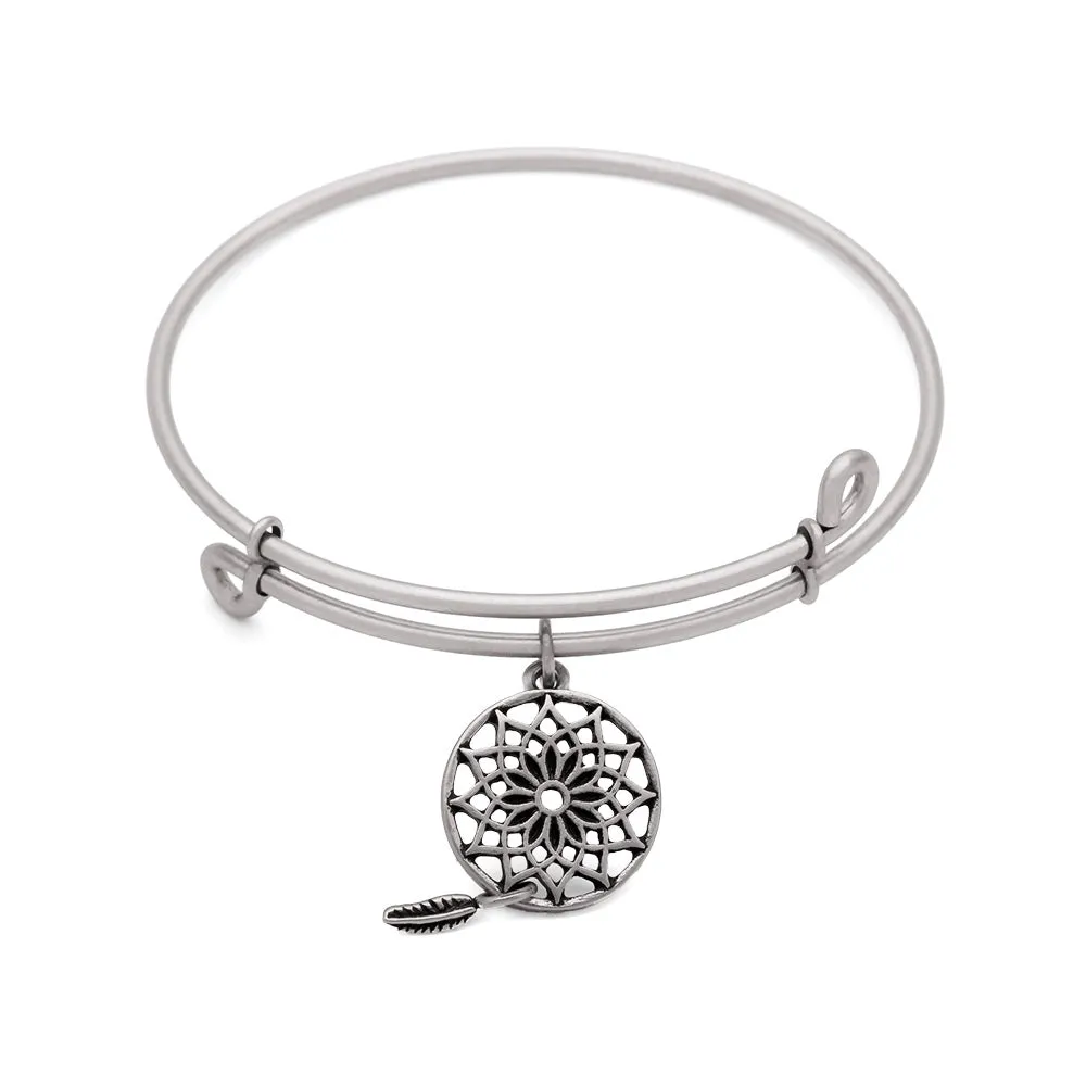 Dream Catcher, Bangle Antique Silver Color Finish