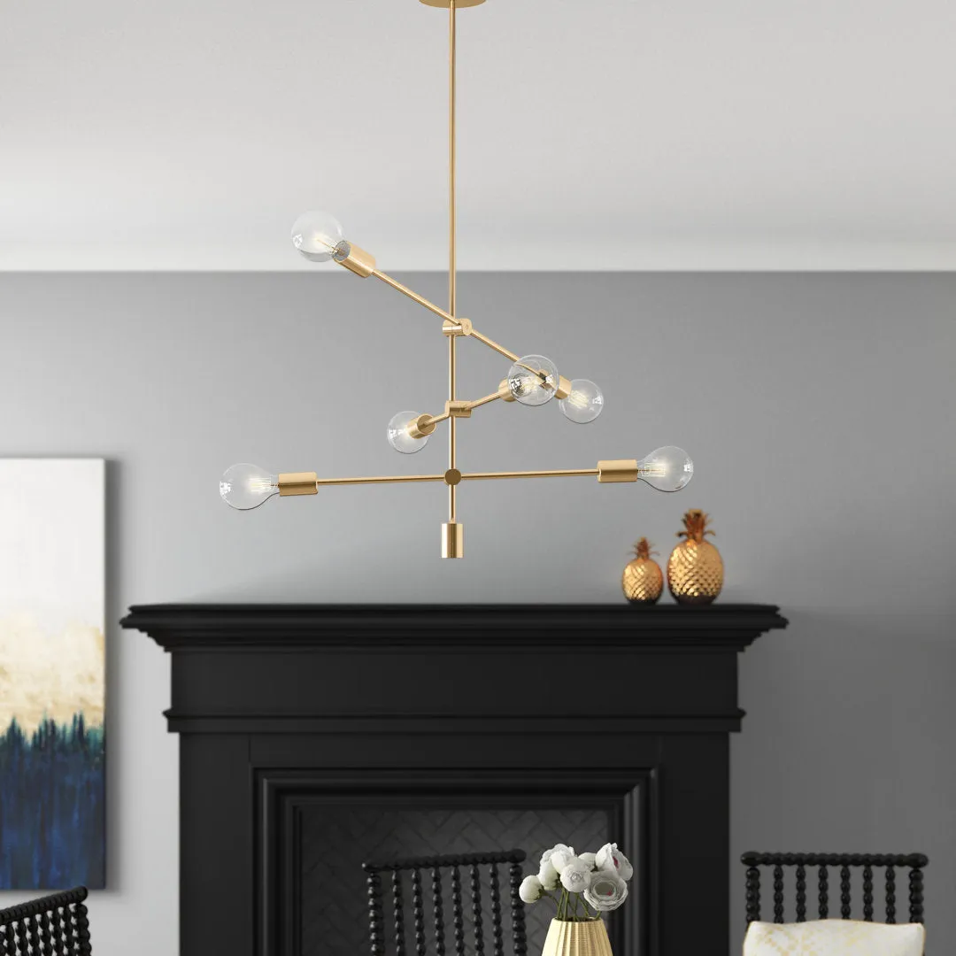 Dycus 6 - Light Sputnik Modern Linear Chandelier Mercer41 Finish: Antique Brass
