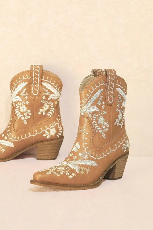 Embroidery, Western, Ankle, Boots