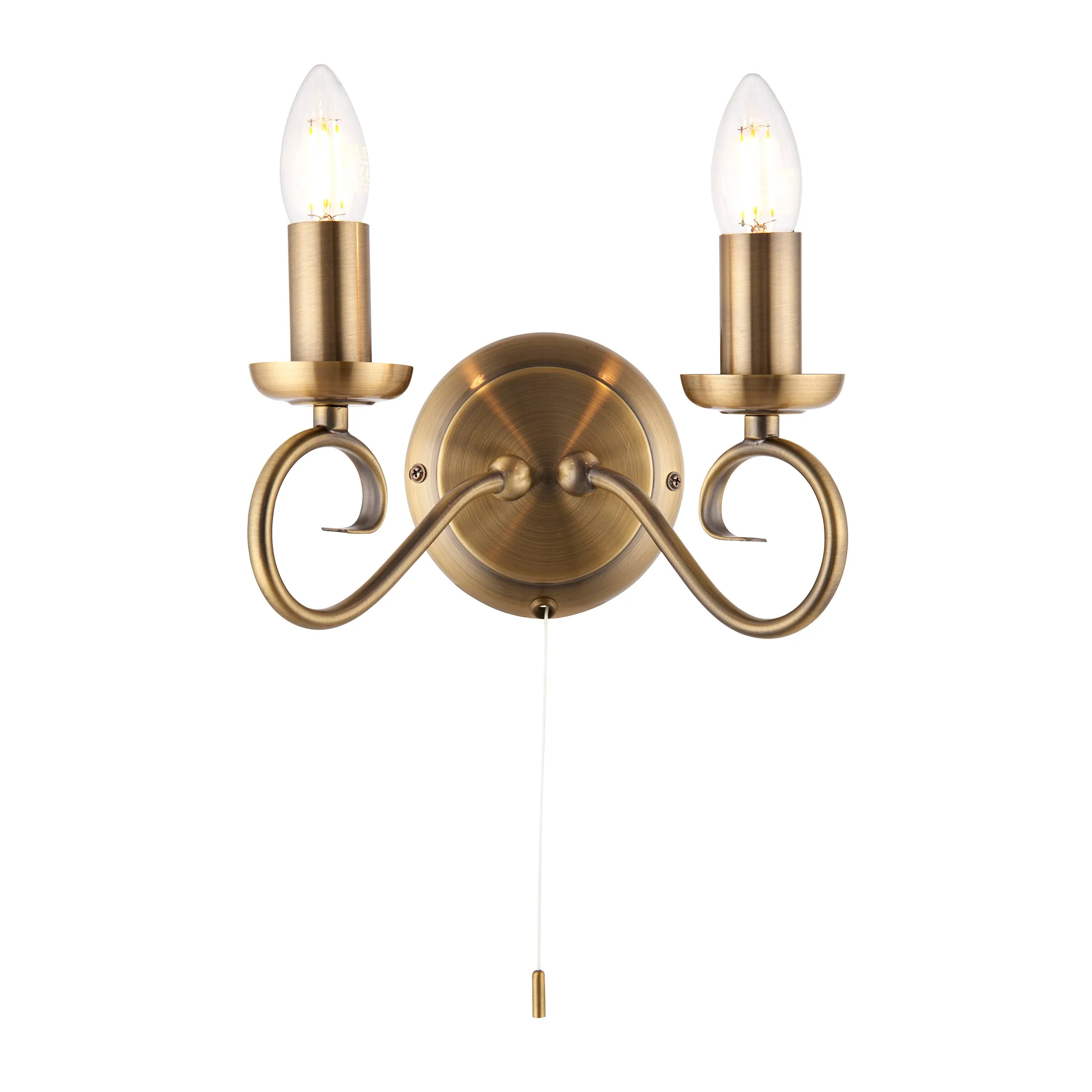 Endon 180-2AN Trafford 2lt Wall Antique brass plate 2 x 60W E14 candle (Required)