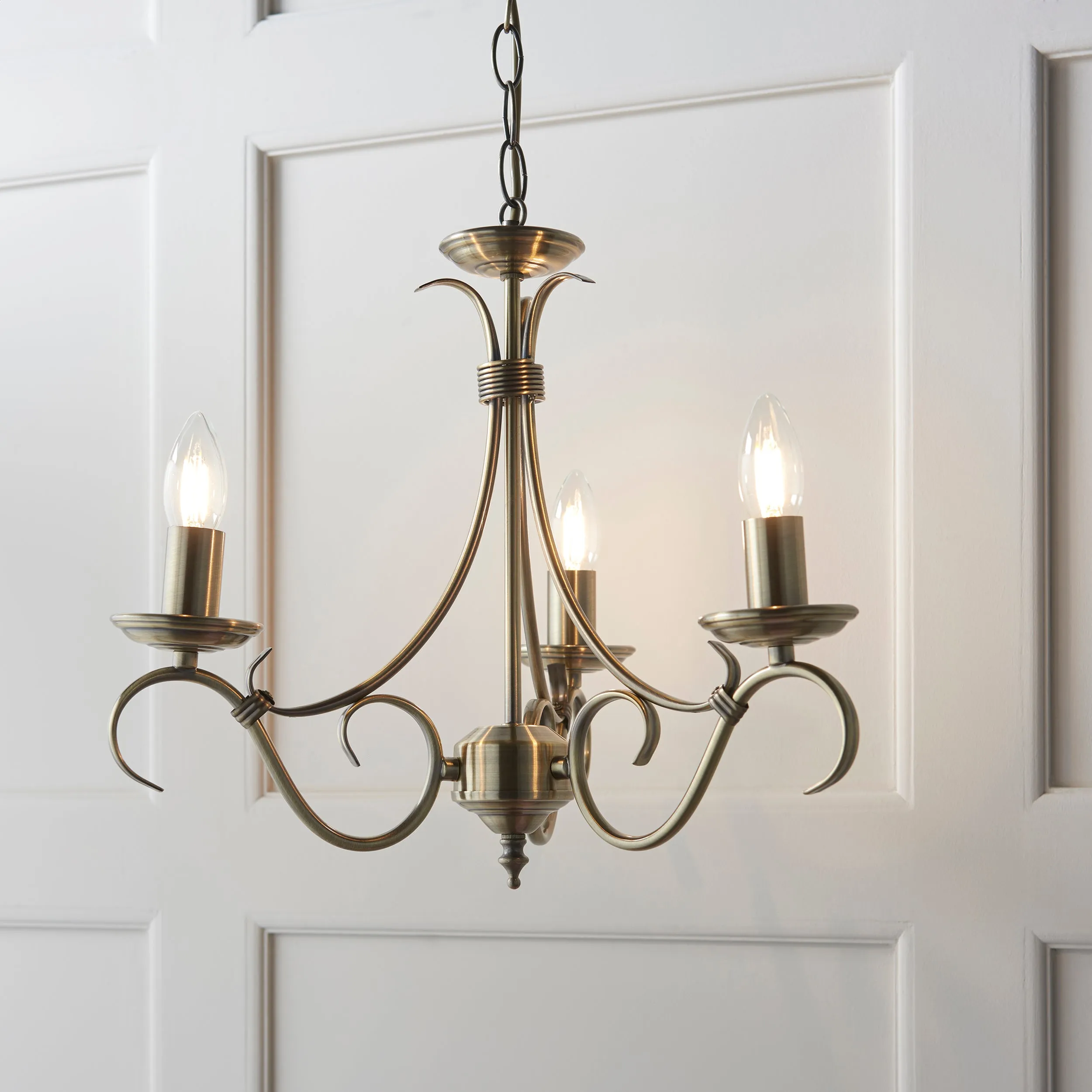 Endon 2030-3AN Bernice 3lt Pendant Antique brass plate 3 x 60W E14 candle (Required)