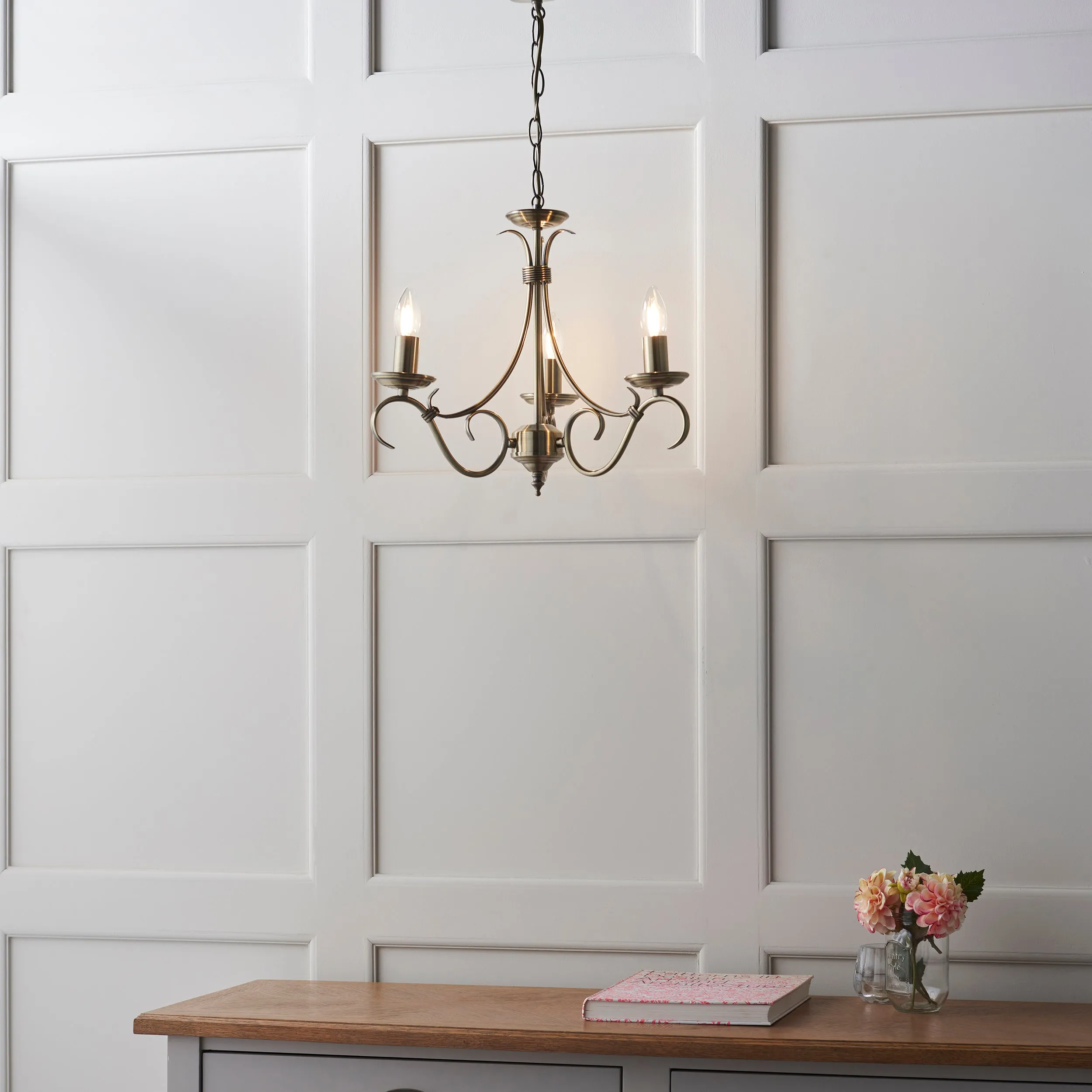 Endon 2030-3AN Bernice 3lt Pendant Antique brass plate 3 x 60W E14 candle (Required)