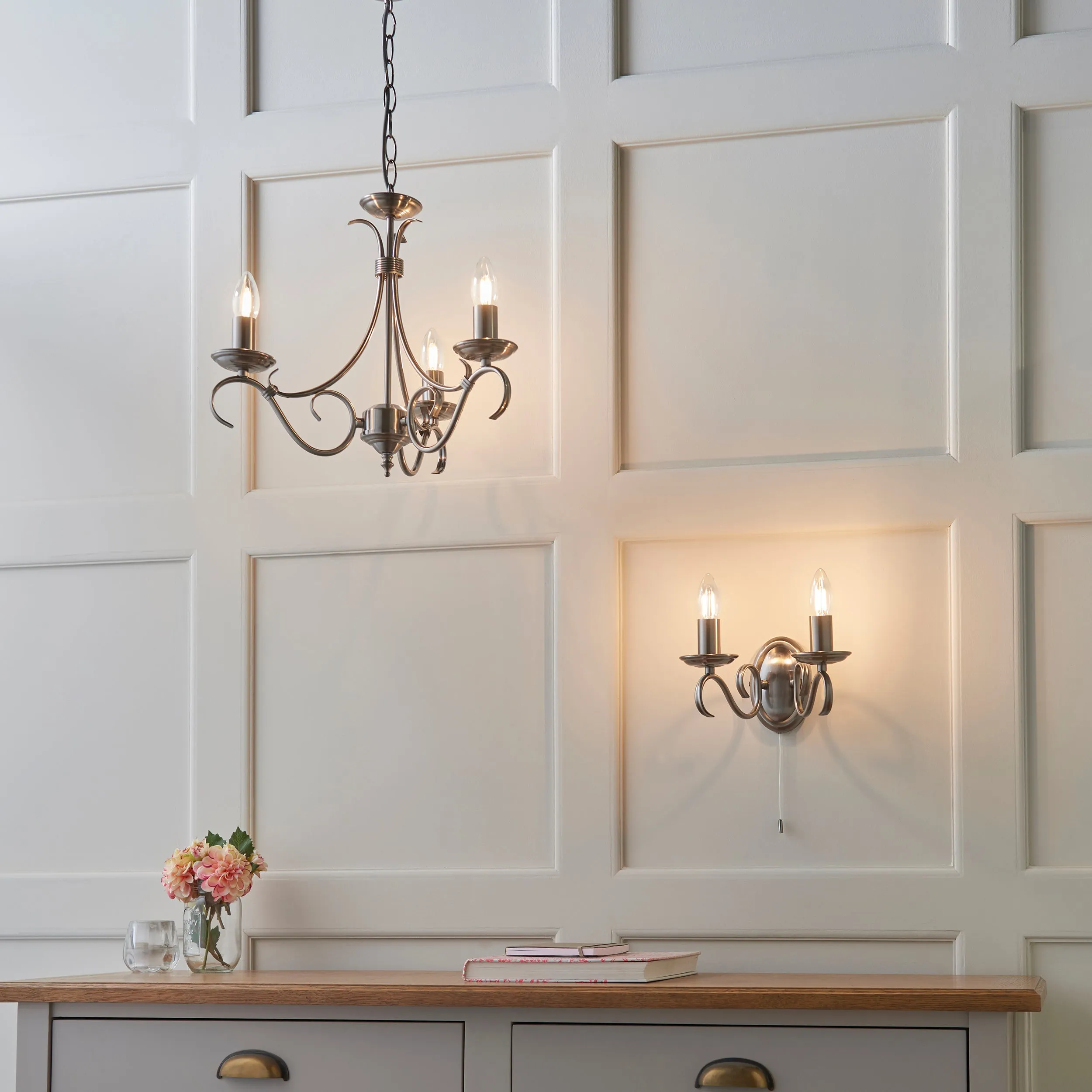 Endon 2030-3AN Bernice 3lt Pendant Antique brass plate 3 x 60W E14 candle (Required)