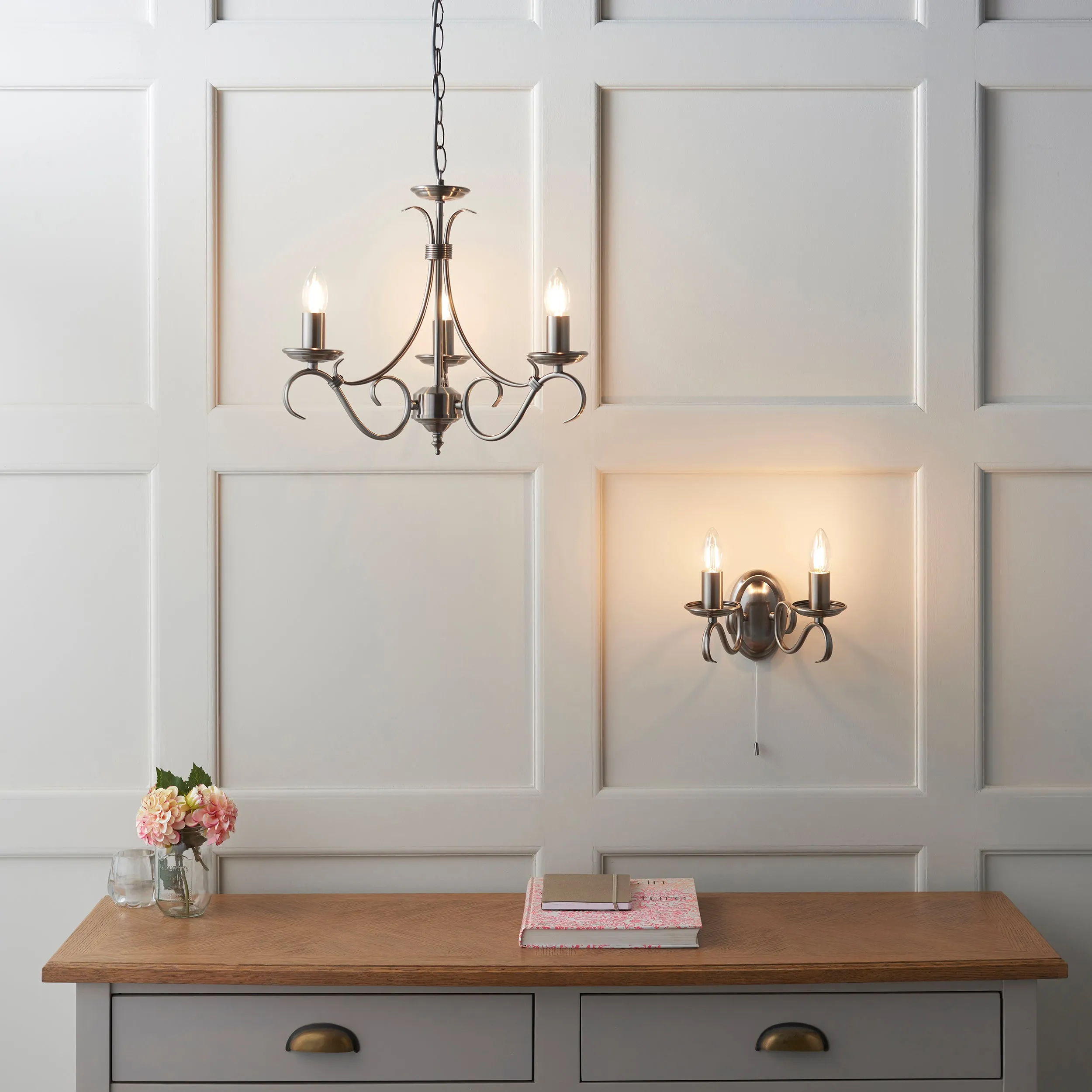 Endon 2030-3AN Bernice 3lt Pendant Antique brass plate 3 x 60W E14 candle (Required)