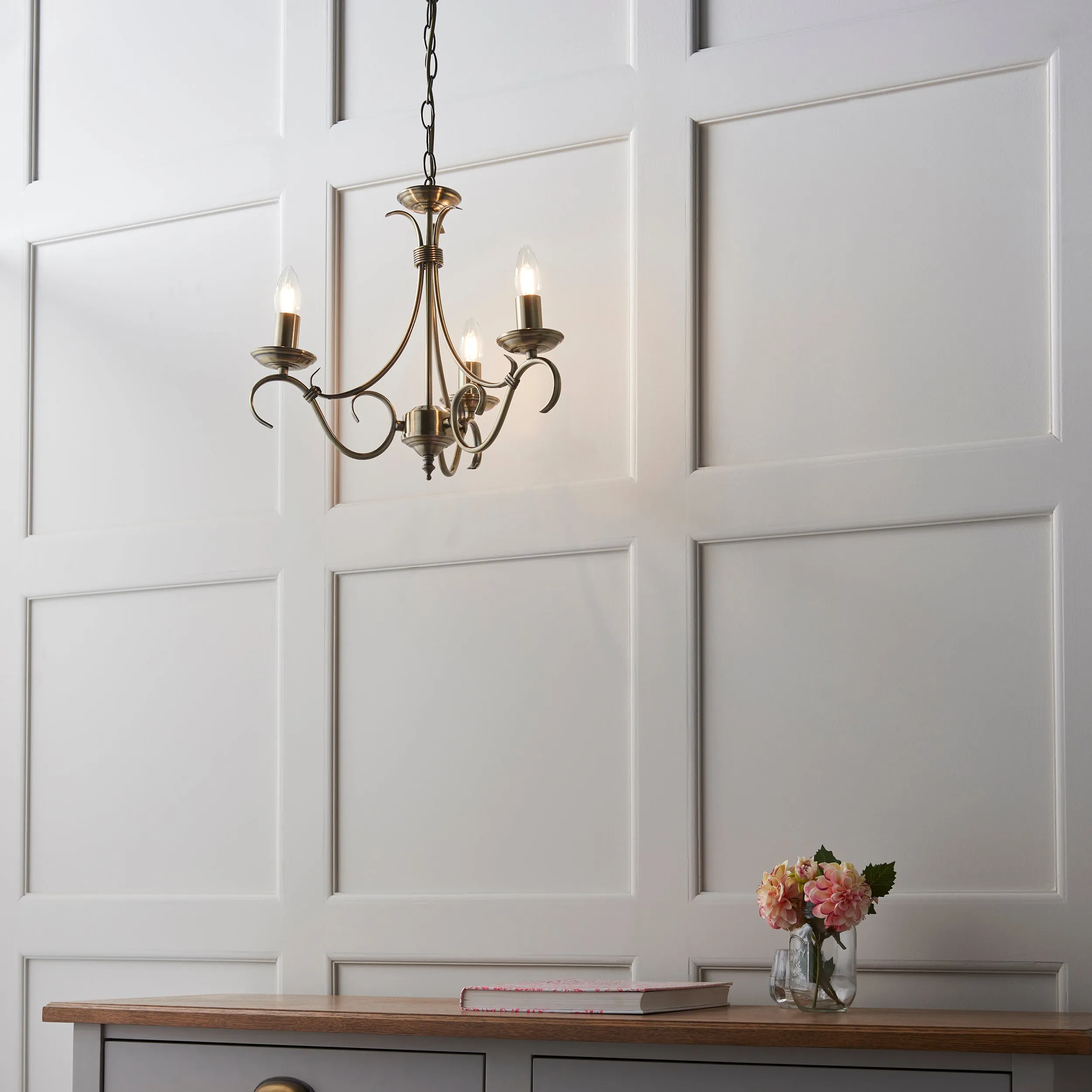 Endon 2030-3AN Bernice 3lt Pendant Antique brass plate 3 x 60W E14 candle (Required)