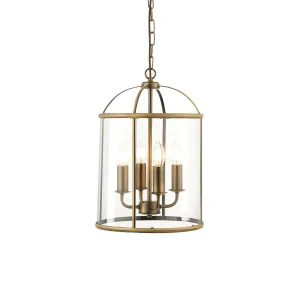 Endon 69455 Lambeth 4lt Pendant Antique brass plate & clear glass 4 x 40W E14 candle (Required)