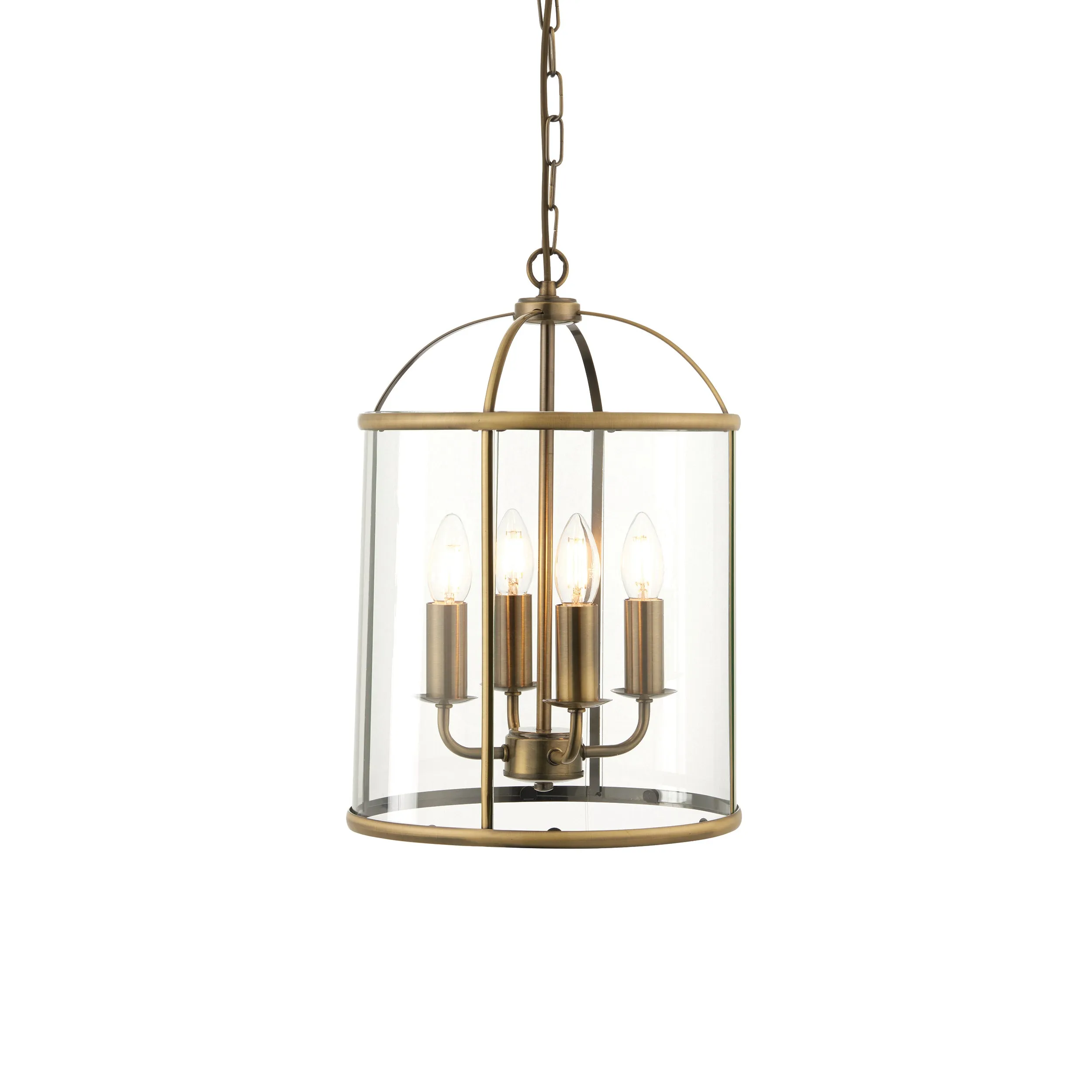 Endon 69455 Lambeth 4lt Pendant Antique brass plate & clear glass 4 x 40W E14 candle (Required)