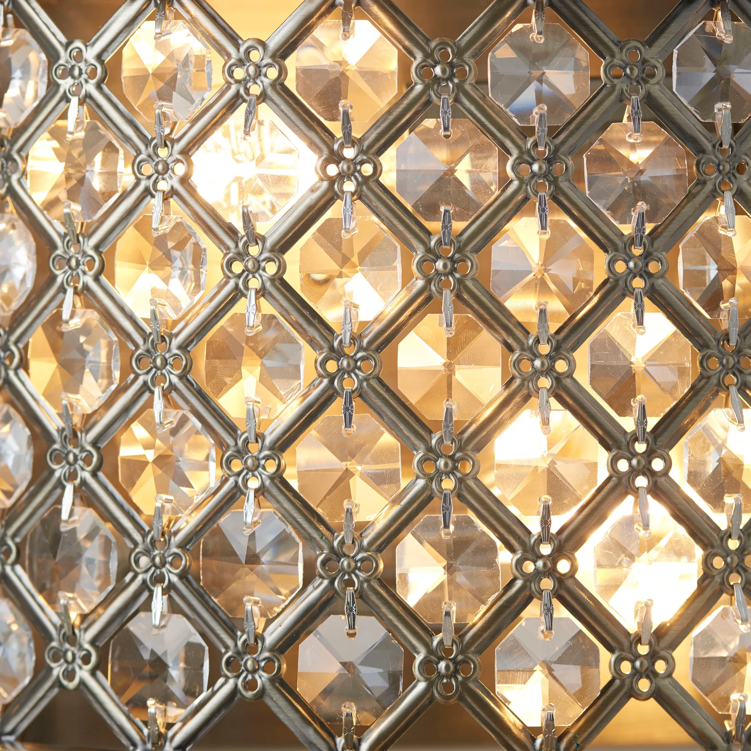 Endon 70559 Hudson 2lt Wall Antique brass plate & clear crystal 2 x 60W E14 golf (Required)