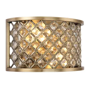 Endon 70559 Hudson 2lt Wall Antique brass plate & clear crystal 2 x 60W E14 golf (Required)